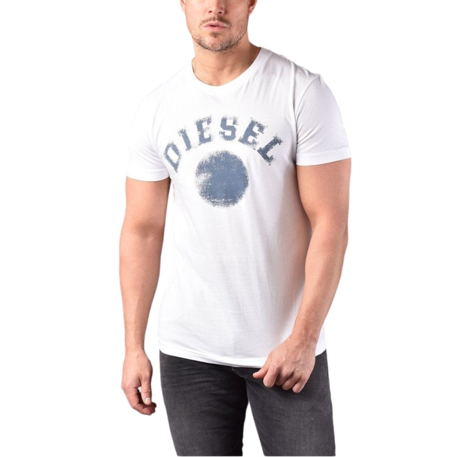 DIESEL T-DIEGOR Mens T Shirts Chalk Logo Crew Neck Short Sleeve Cotton White Tee