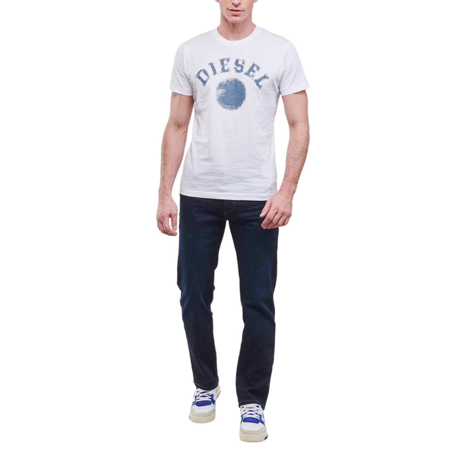 DIESEL T-DIEGOR Mens T Shirts Chalk Logo Crew Neck Short Sleeve Cotton White Tee