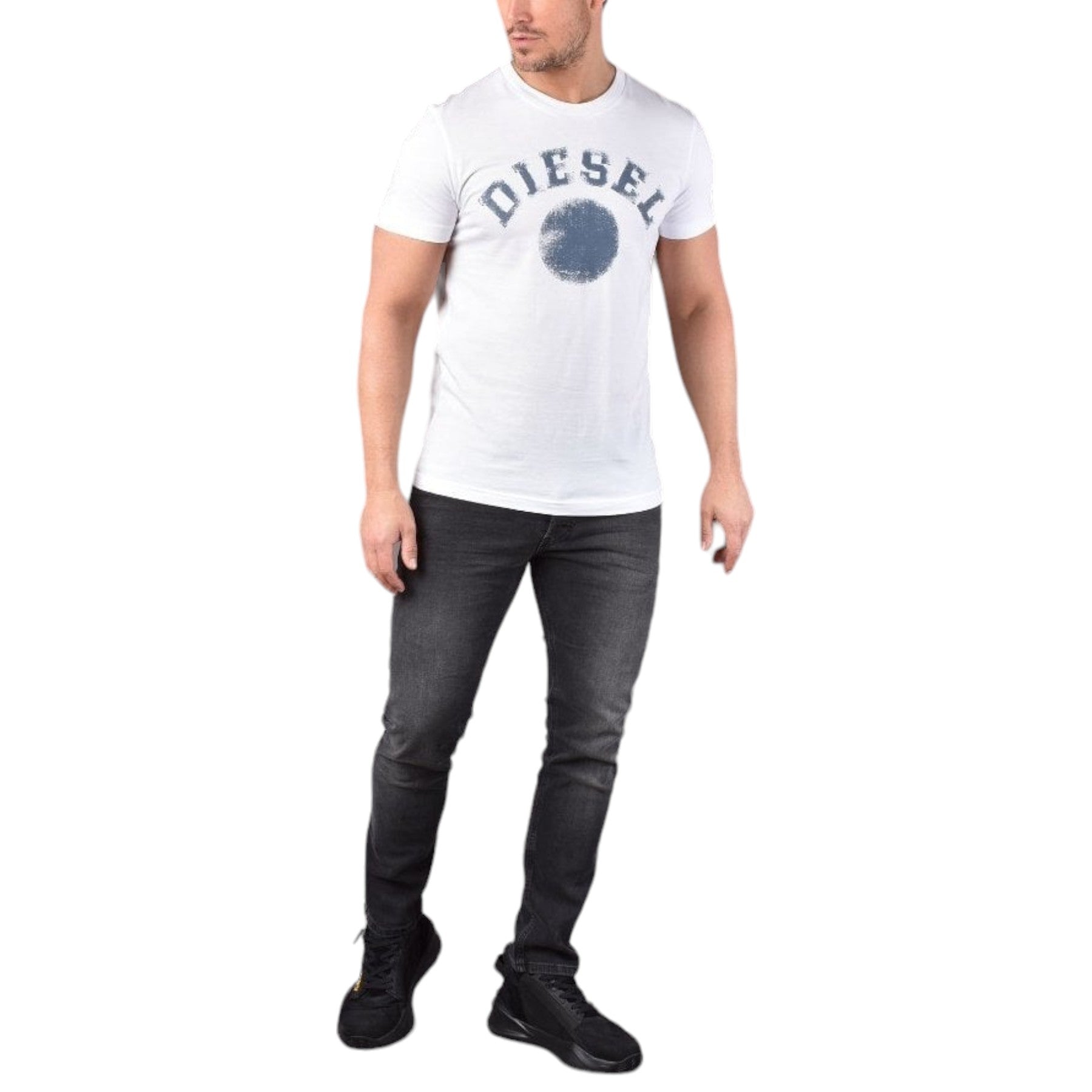 DIESEL T-DIEGOR Mens T Shirts Chalk Logo Crew Neck Short Sleeve Cotton White Tee