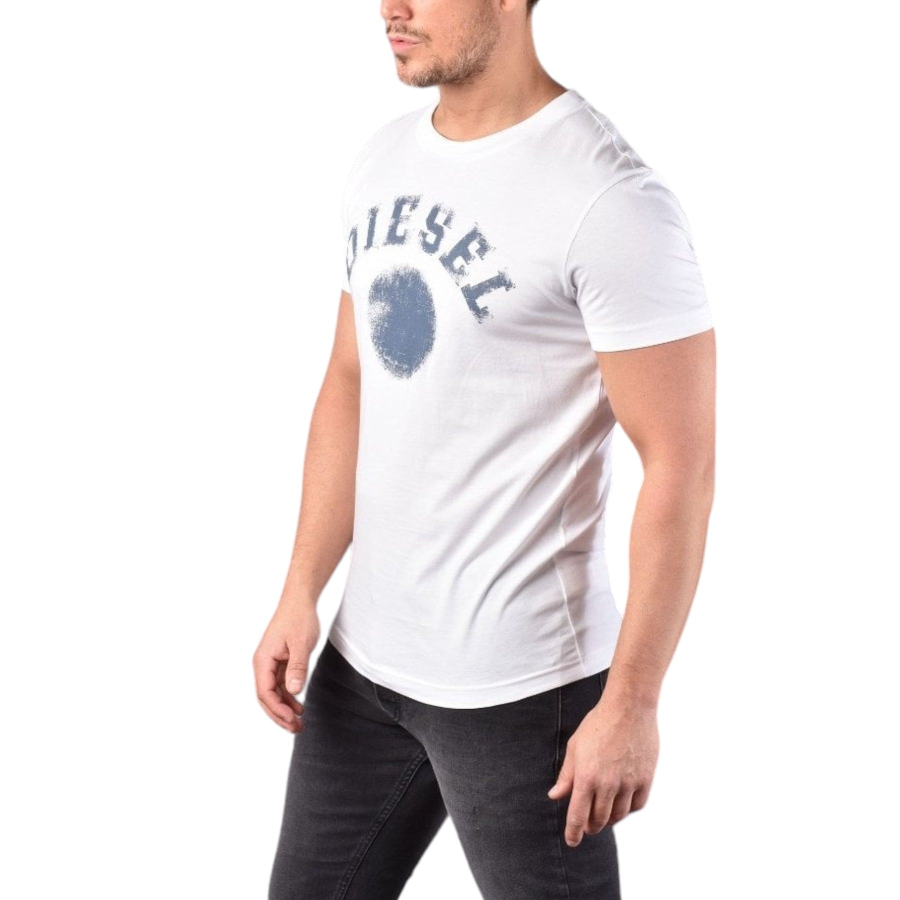 DIESEL T-DIEGOR Mens T Shirts Chalk Logo Crew Neck Short Sleeve Cotton White Tee