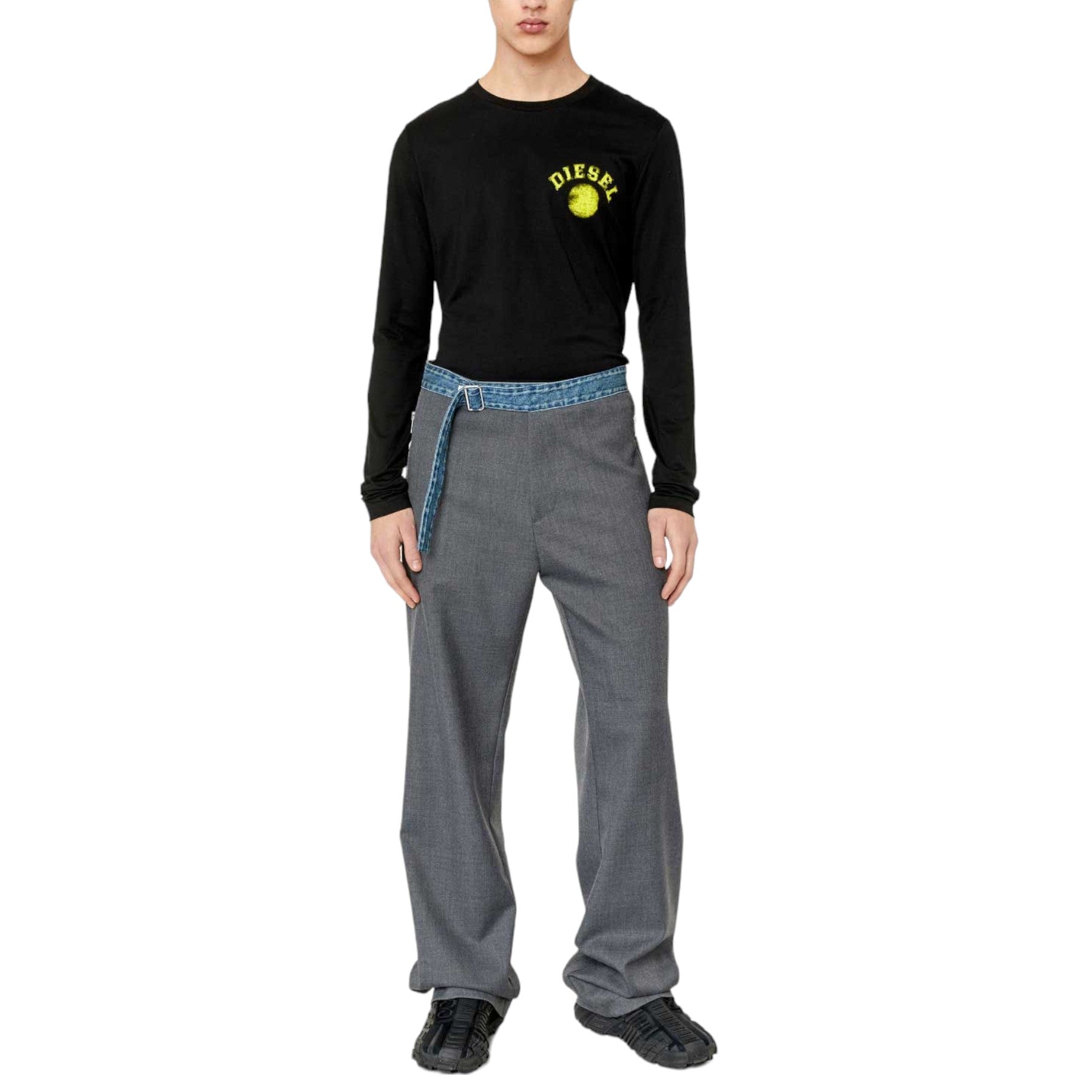 DIESEL T-DIEGO-LS Mens T Shirt Crew Neck Long Sleeve Top Casual Cotton Black Tee