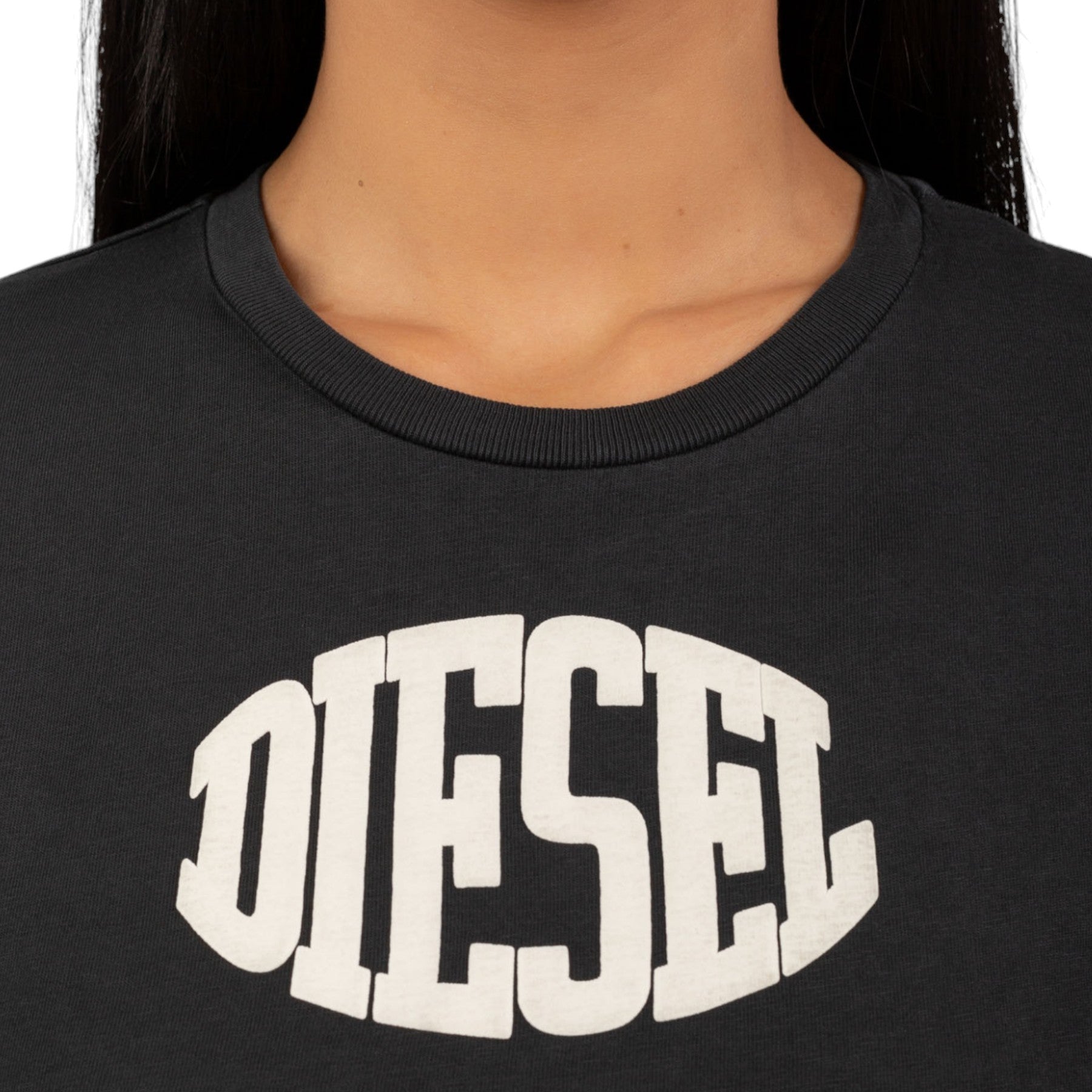 DIESEL T-SLI-E2 Womens Short Sleeve T Shirt Crew Neck Casual Summer Tee Black