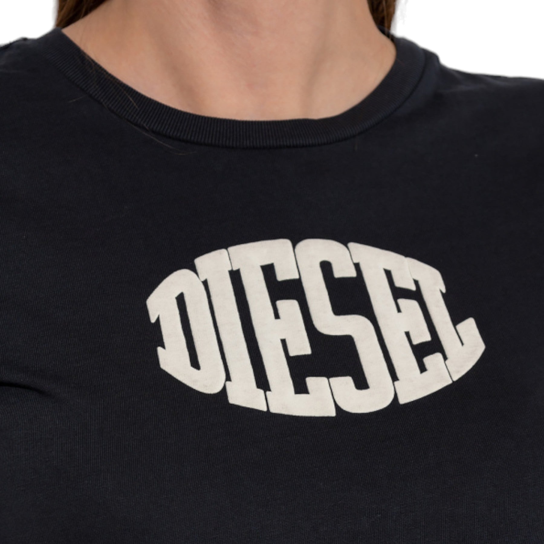 DIESEL T-SLI-E2 Womens Short Sleeve T Shirt Crew Neck Casual Summer Tee Black