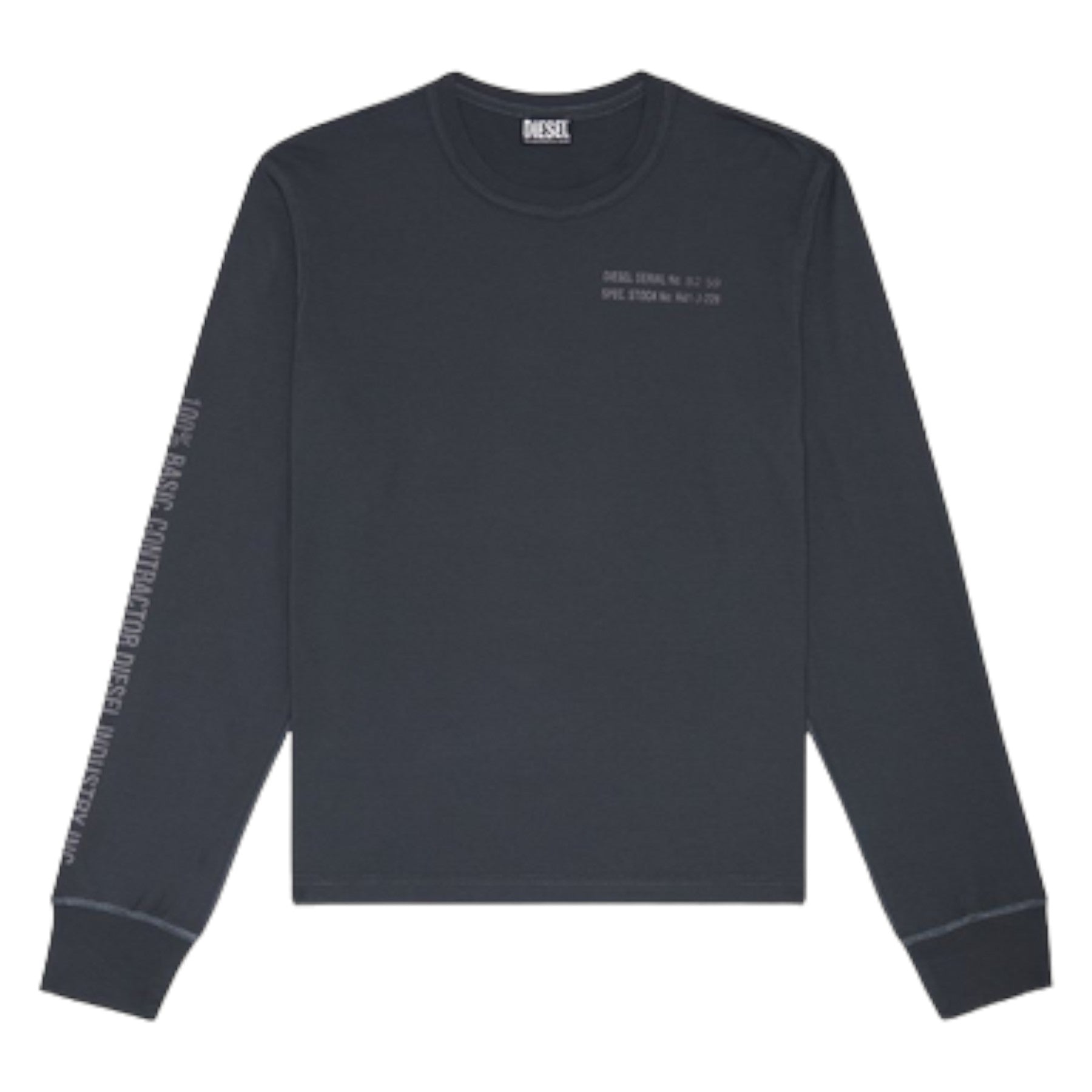 DIESEL T-JUBIND-LS-SLITS Mens T Shirts Cotton Crew Neck Long Sleeve Black Tee