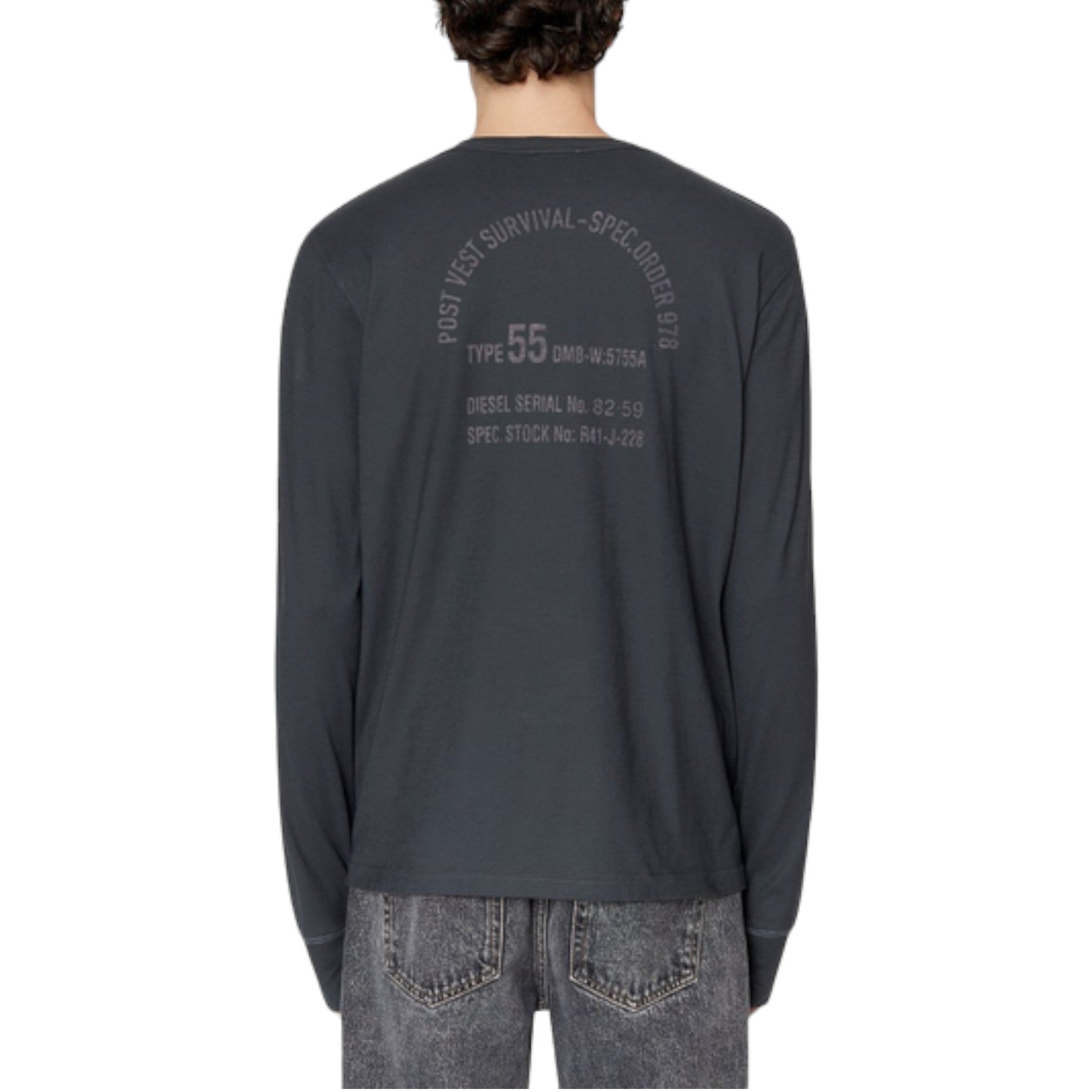 DIESEL T-JUBIND-LS-SLITS Mens T Shirts Cotton Crew Neck Long Sleeve Black Tee