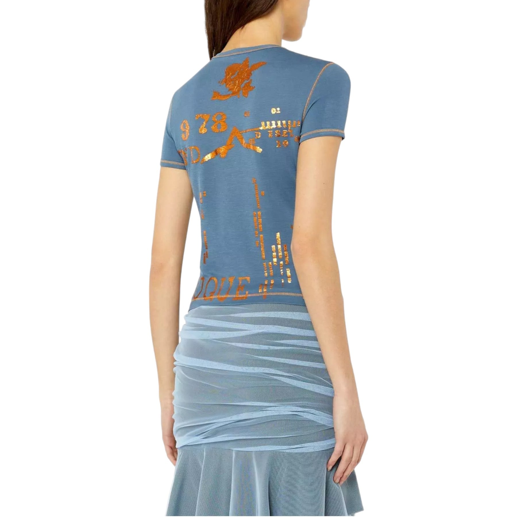 DIESEL T-UNCUTIE-LONG Womens Graphic T Shirt Crew Neck Short Sleeve Summer Top