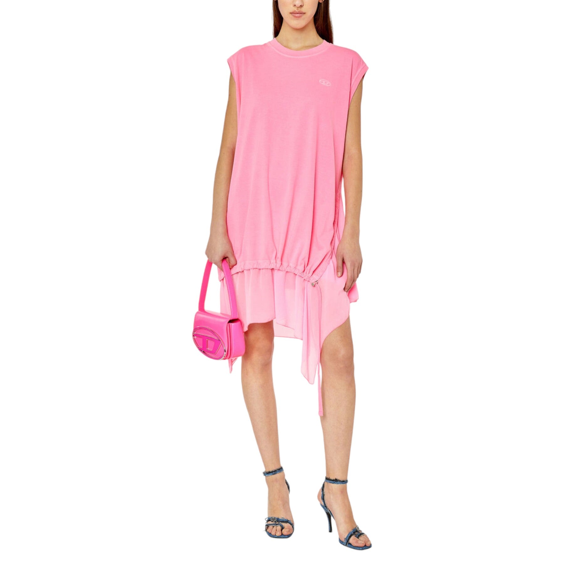 Diesel D-ROLLETY Womens Dress Summer Party Wear Sleeveless Abito Dress Hot Pink