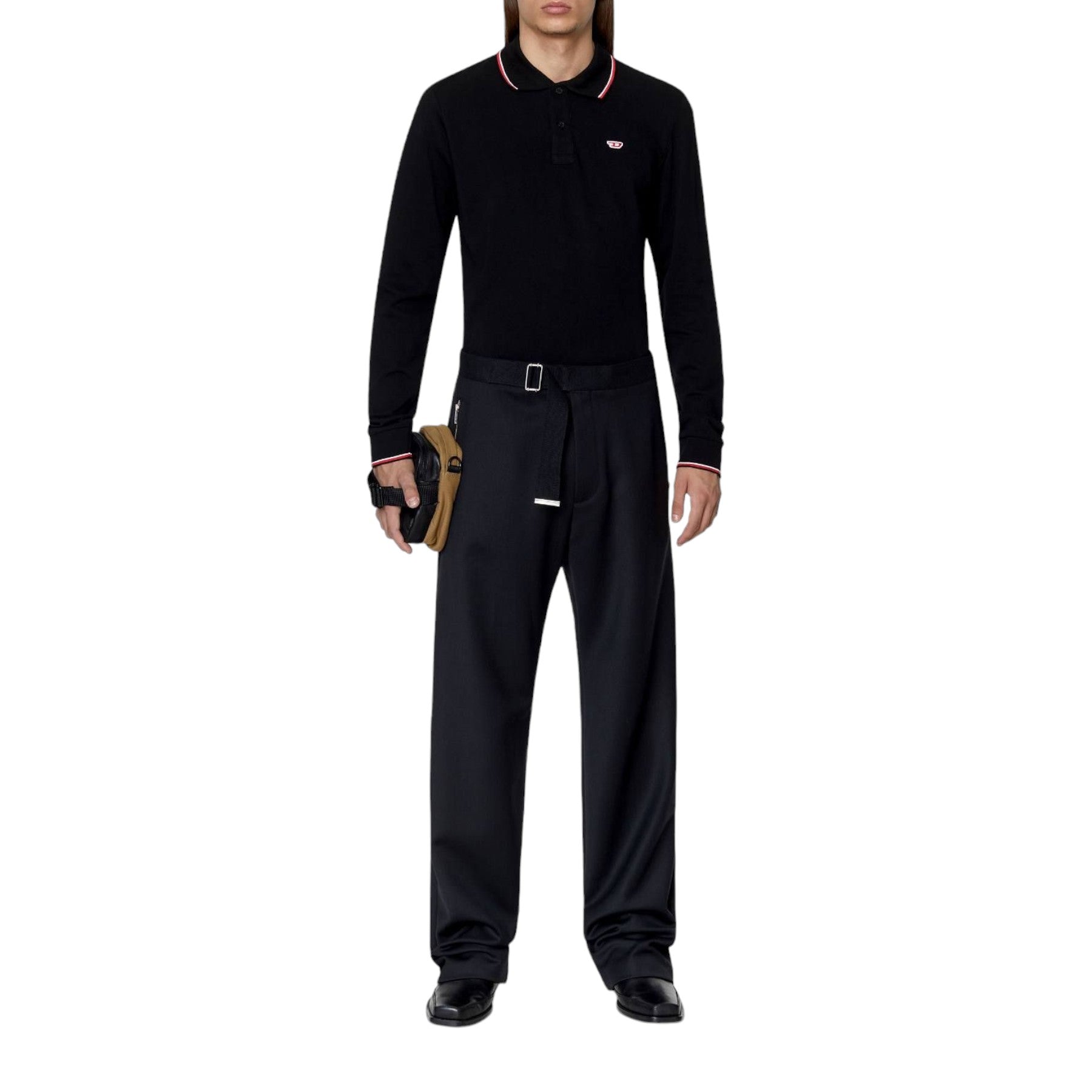 DIESEL T-SMITH-LS-D Mens Polo Shirt Long Sleeve Casual Summer Cotton Tee Black L