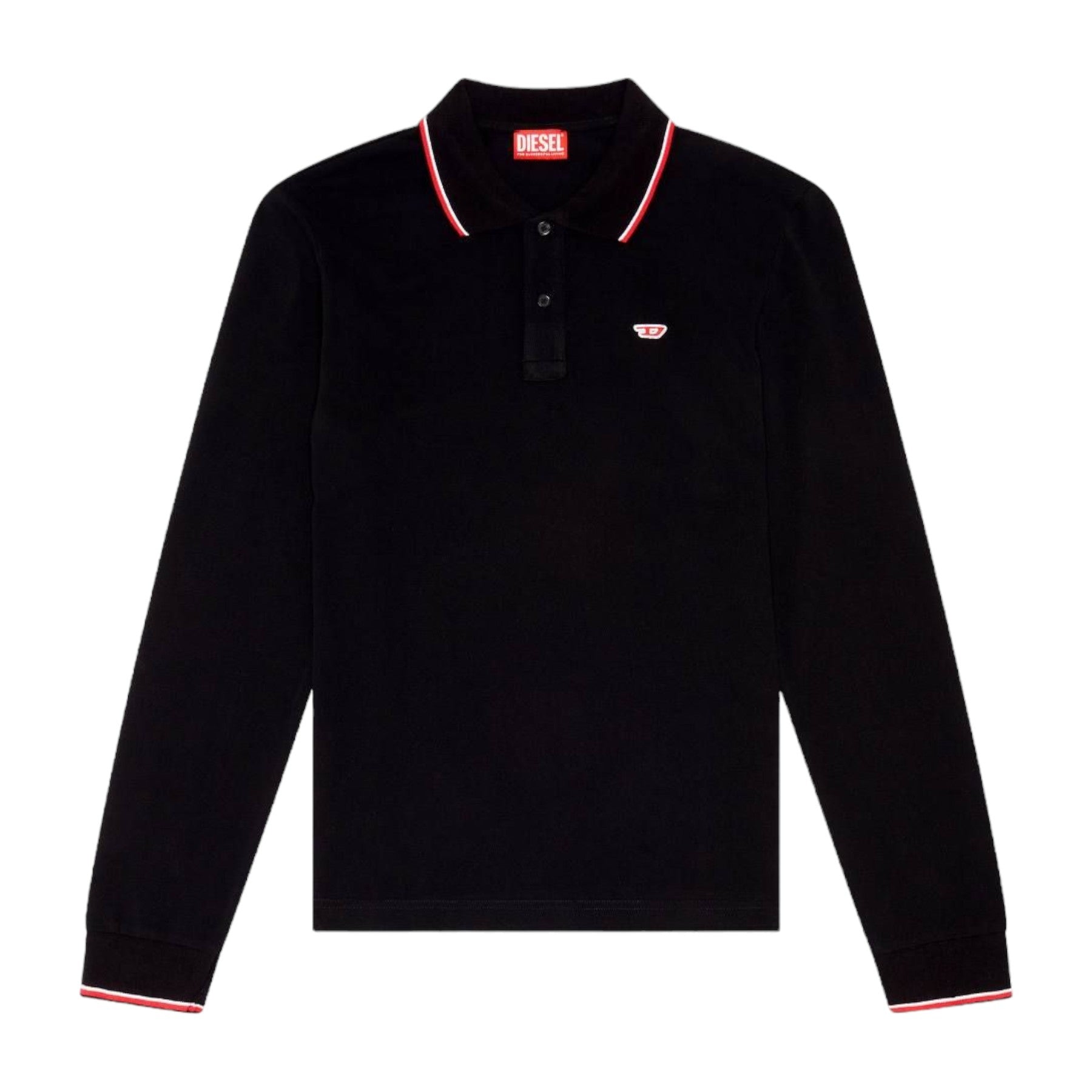 DIESEL T-SMITH-LS-D Mens Polo Shirt Long Sleeve Casual Summer Cotton Tee Black L