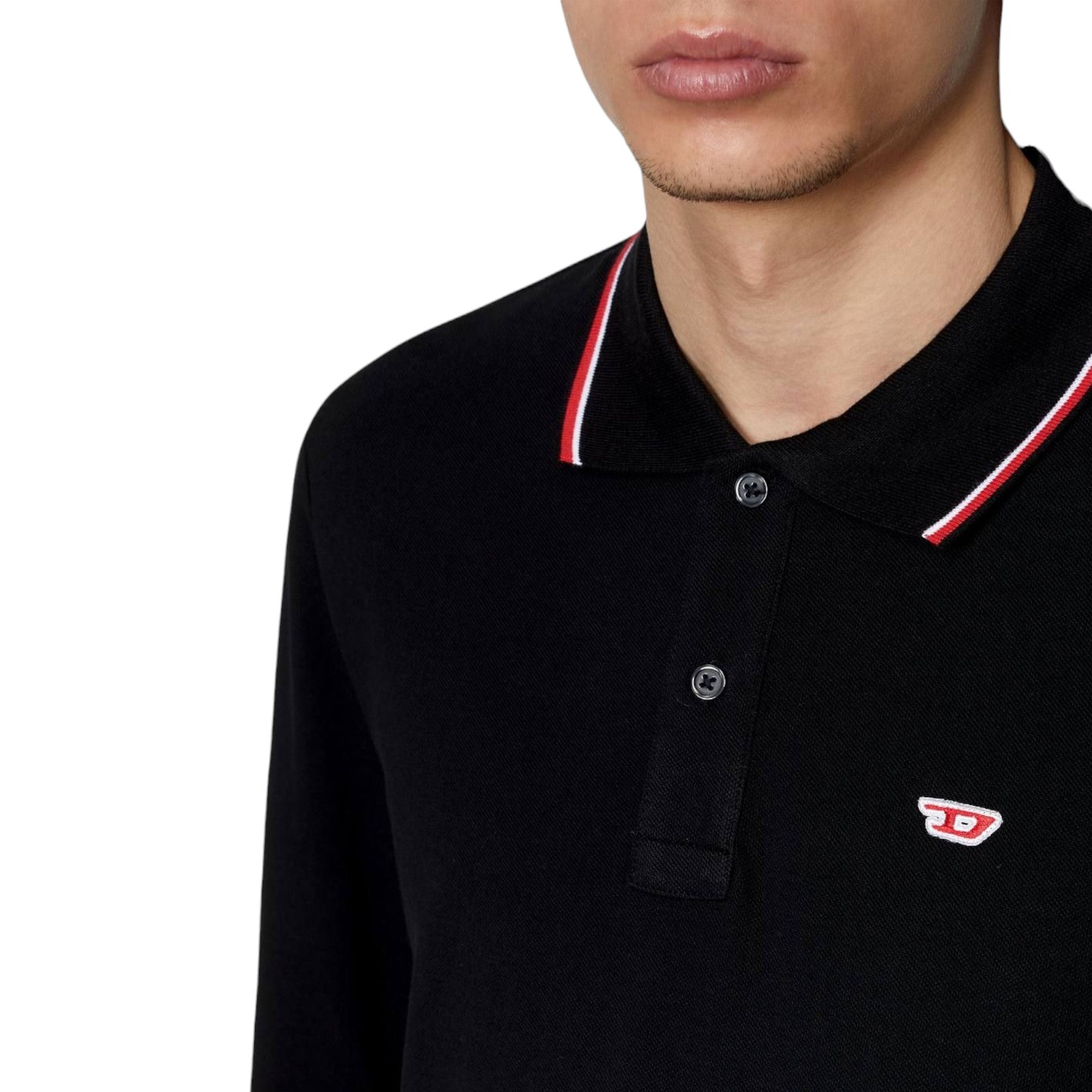 DIESEL T-SMITH-LS-D Mens Polo Shirt Long Sleeve Casual Summer Cotton Tee Black L