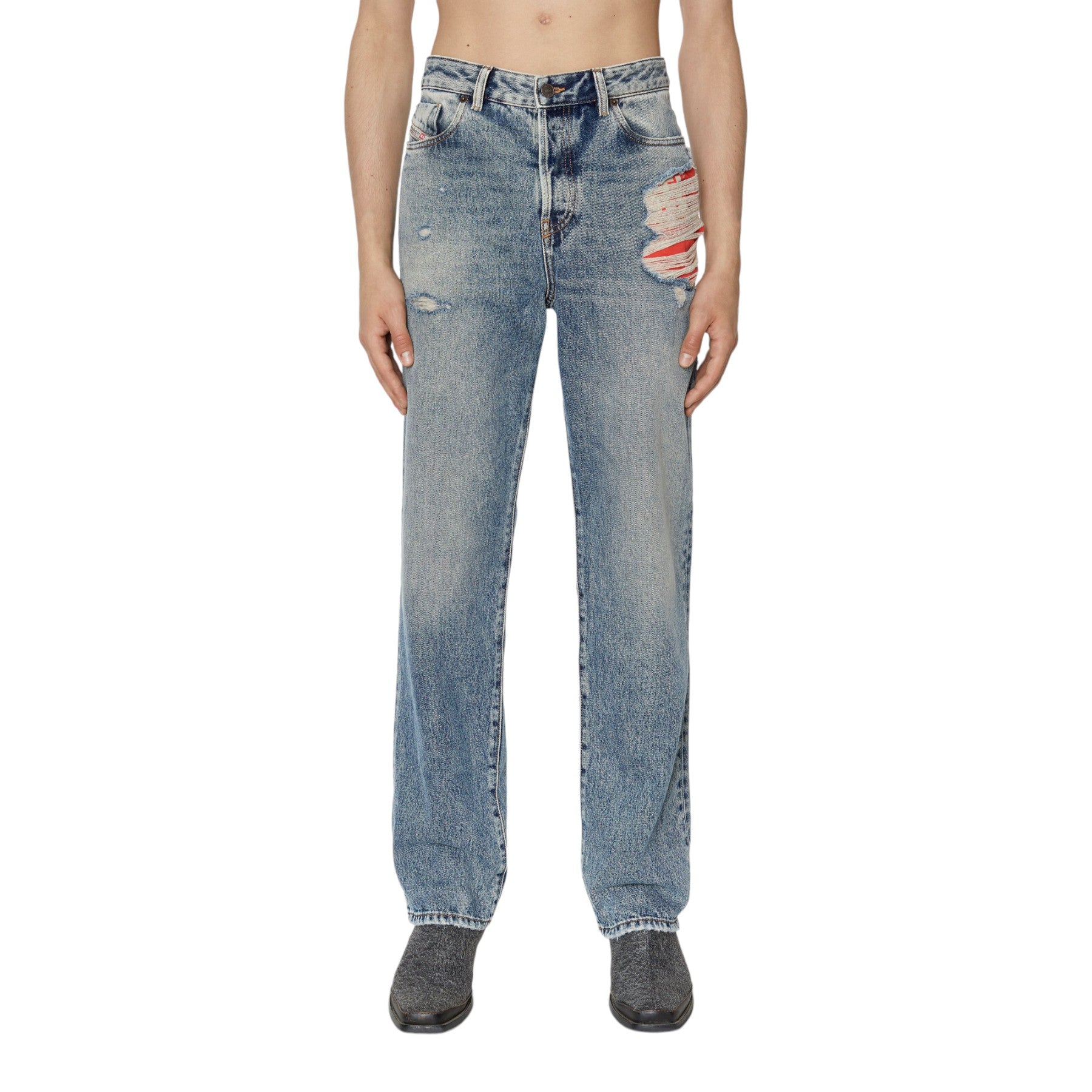 DIESEL 1955 Mens Denim Jeans Straight Leg High Waist Faded Ripped Denim Trousers