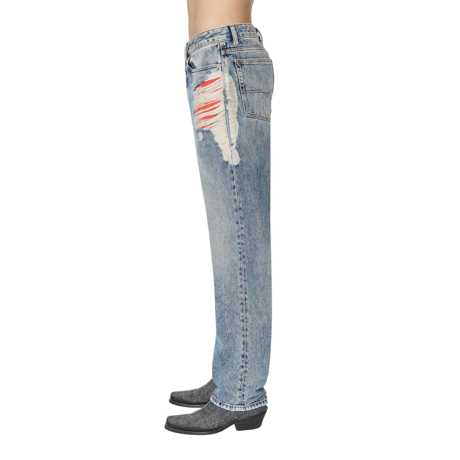 DIESEL 1955 Mens Denim Jeans Straight Leg High Waist Faded Ripped Denim Trousers