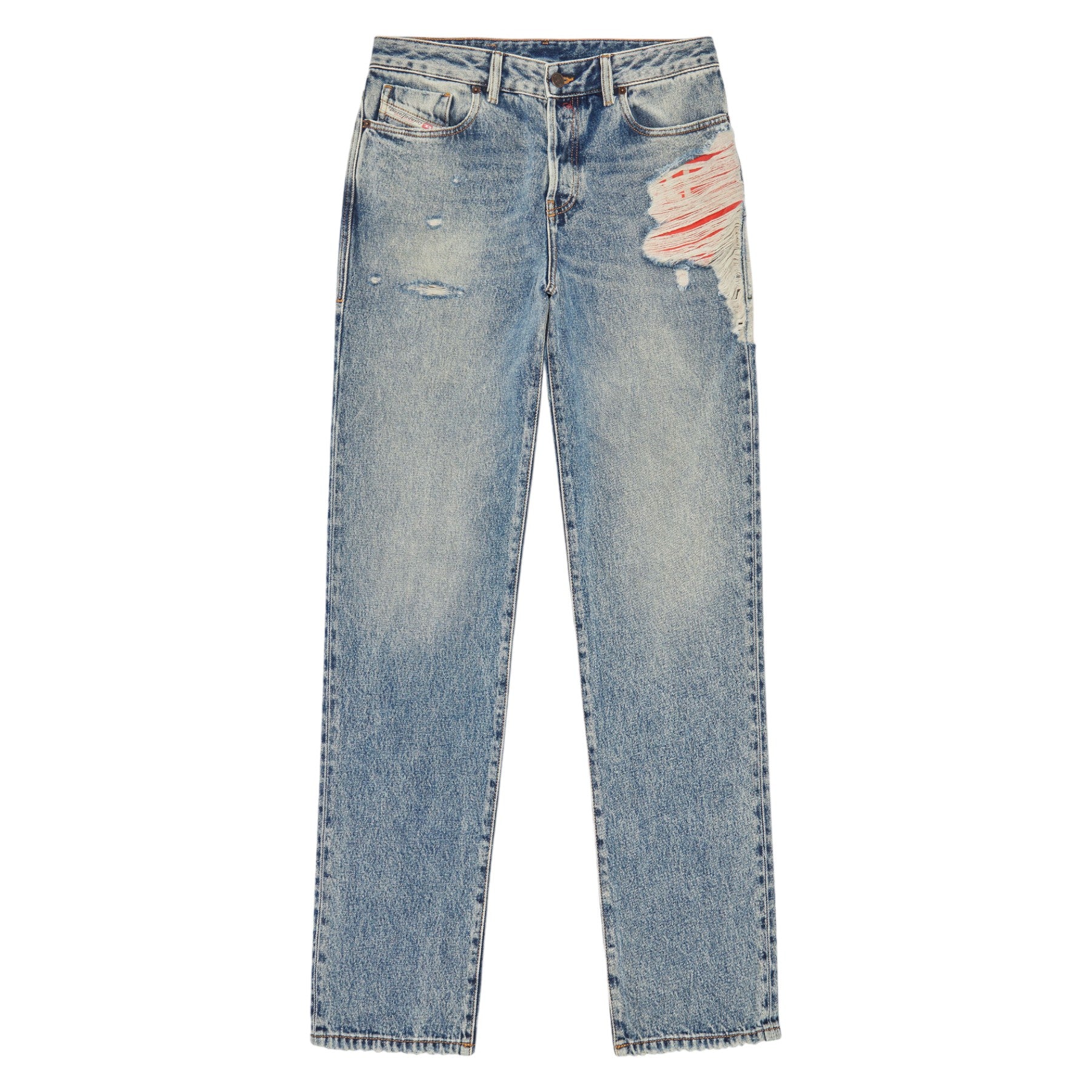 DIESEL 1955 Mens Denim Jeans Straight Leg High Waist Faded Ripped Denim Trousers