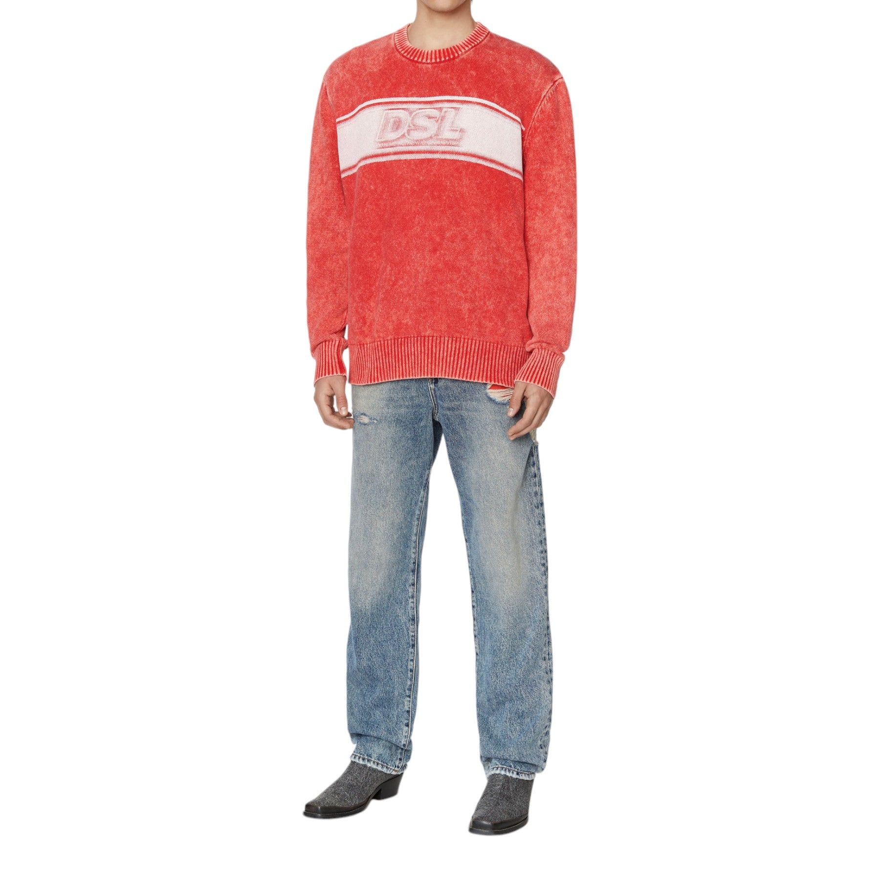 DIESEL 1955 Mens Denim Jeans Straight Leg High Waist Faded Ripped Denim Trousers