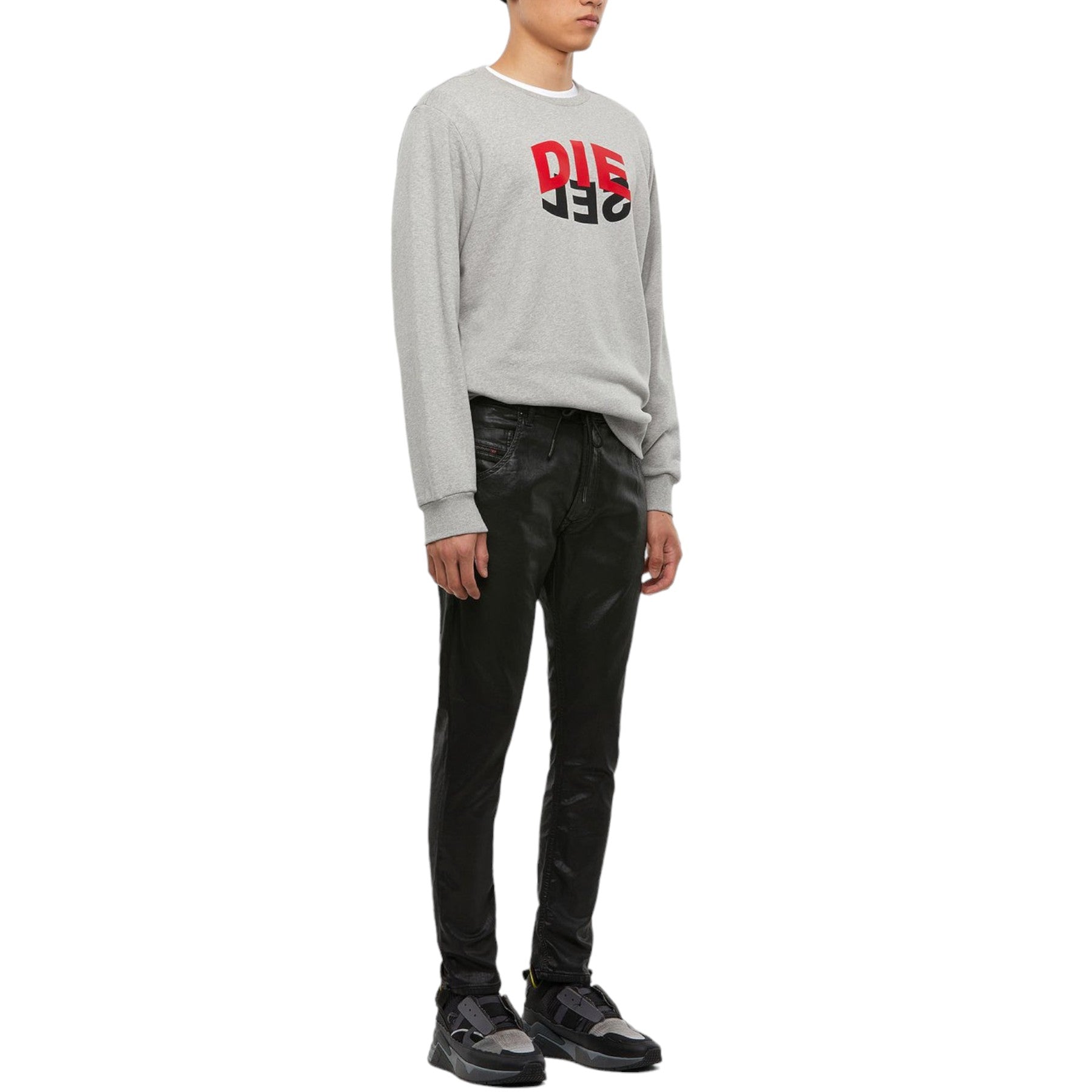 DIESEL KROOLEY Mens Denim Jogg Jeans Hight Waist Coated Black Stretch Trousers