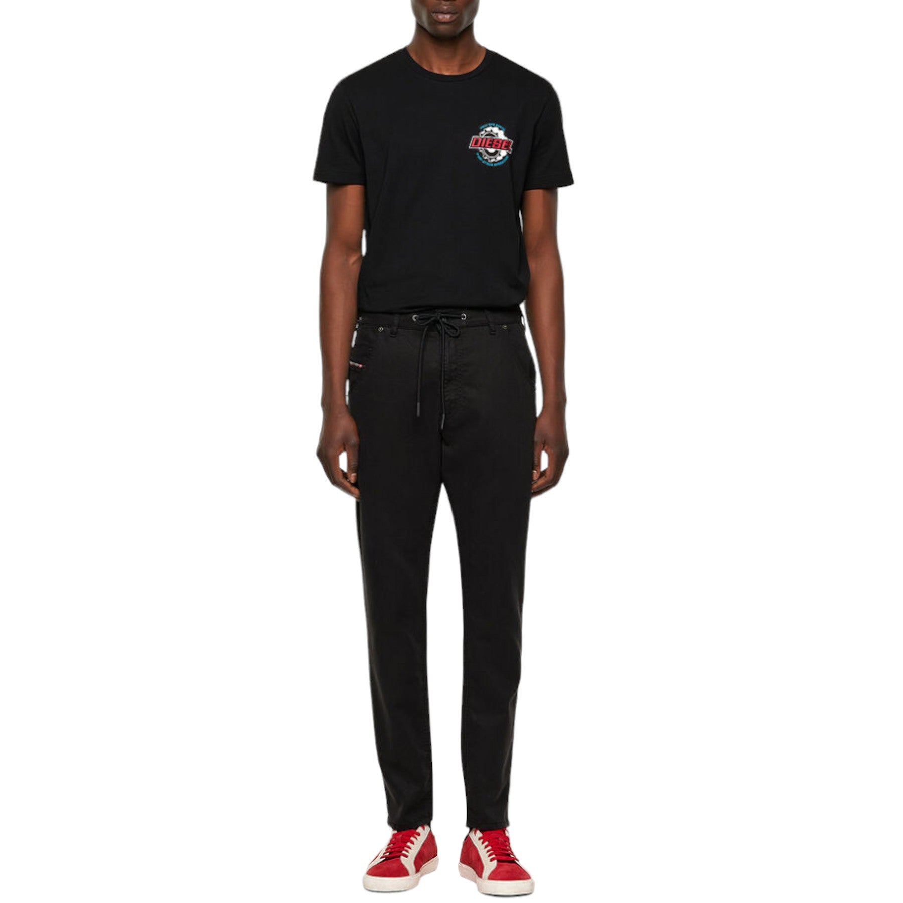 DIESEL KROOLEY Mens Denim Jogg Jeans Hight Waist Coated Black Stretch Trousers