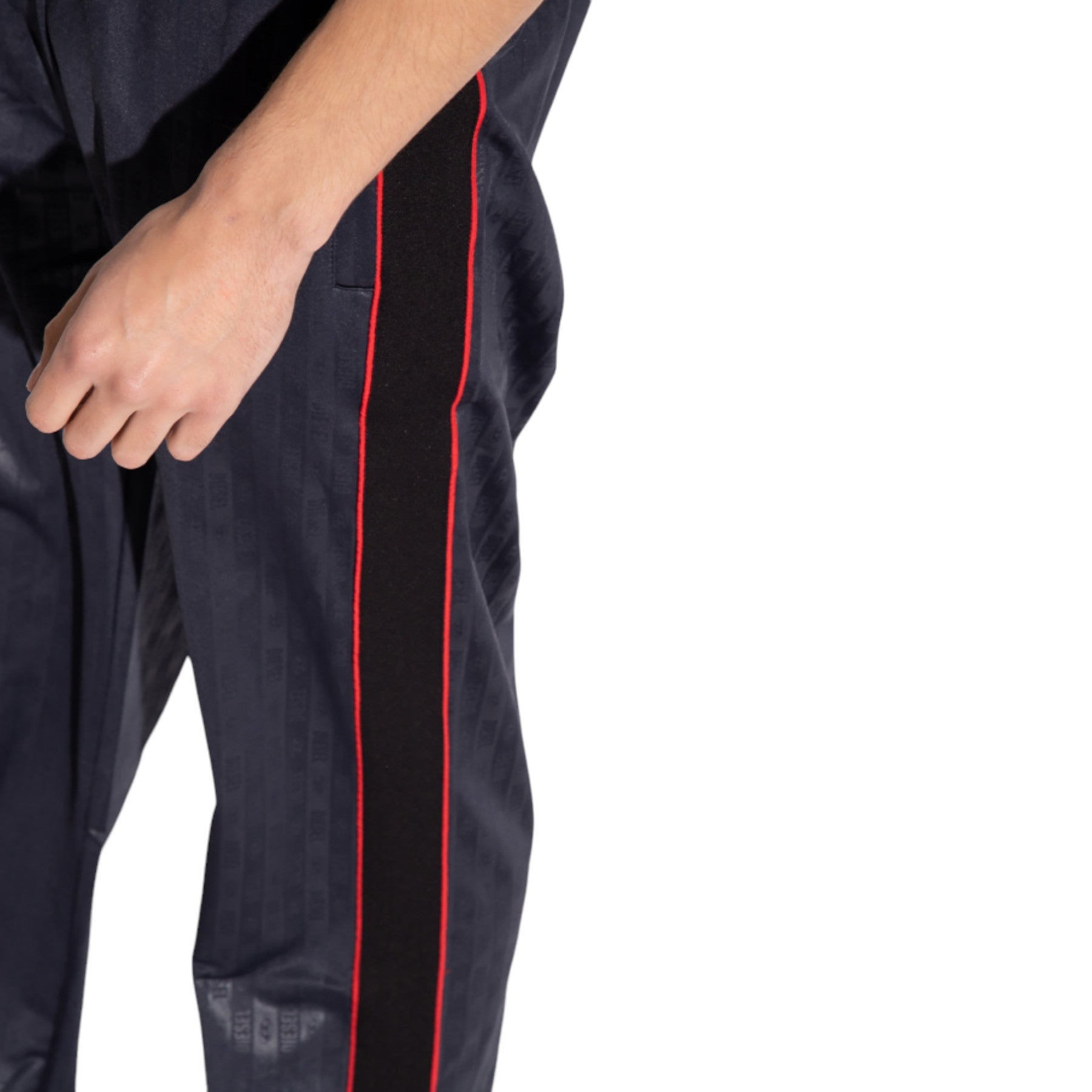 DIESEL P-MEKANIS 0BHAT Mens Trousers Monogram Printed Straight Leg Navy Blue