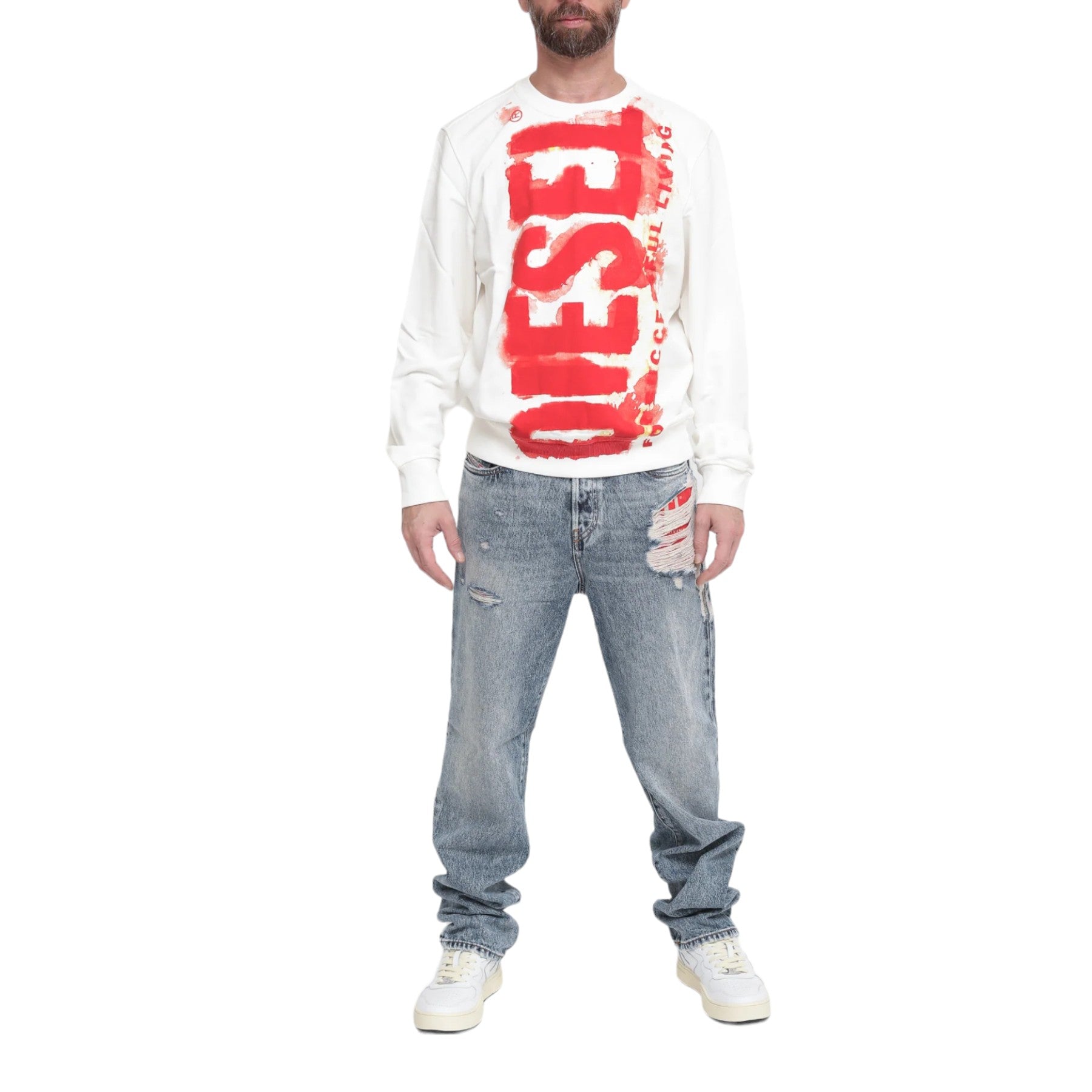 DIESEL 1955 09E10 Mens Denim Jeans Distressed Regular Fit Straight Ripped Jeans