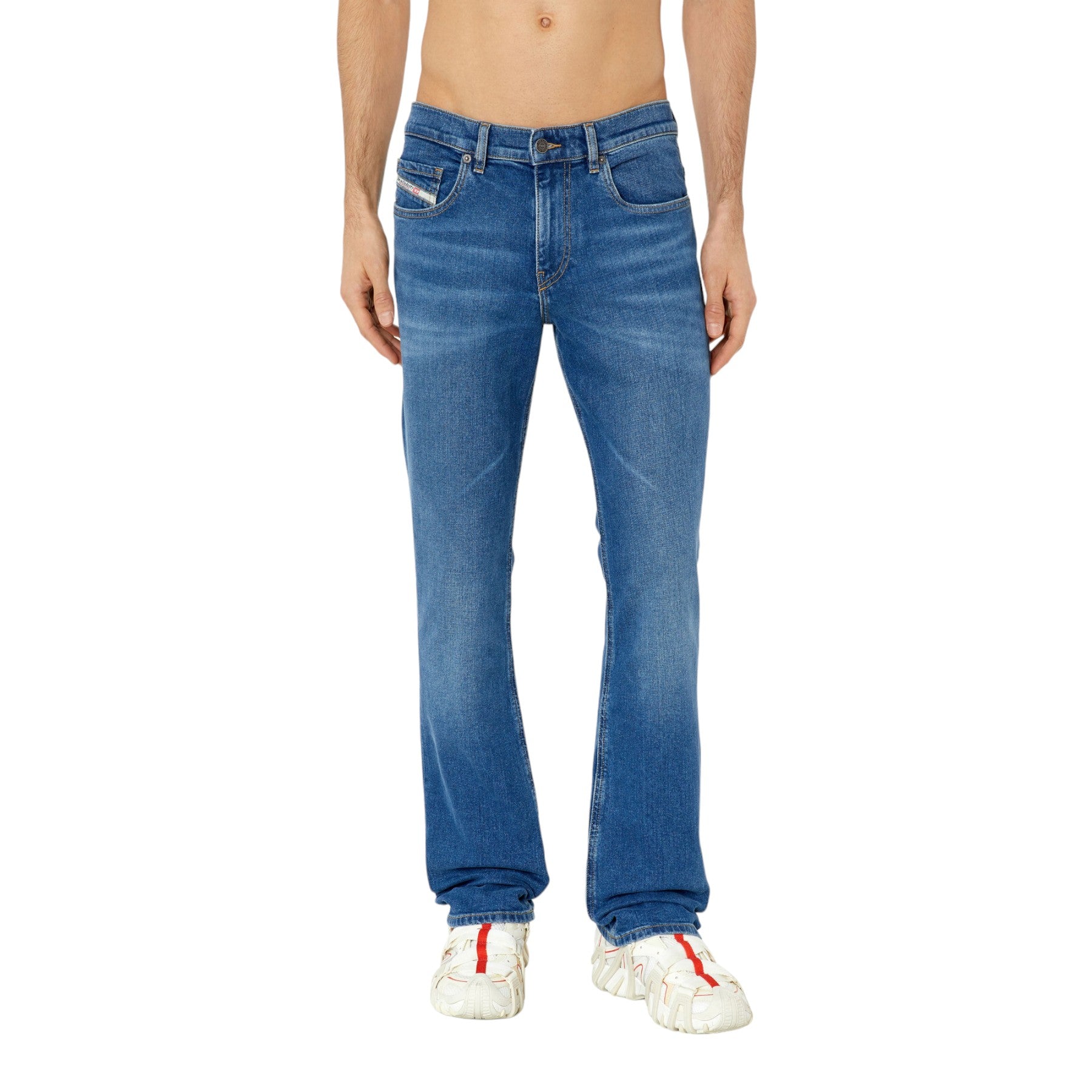 DIESEL 2021 E9A80 Mens Denim Jeans Mid Waist Bootcut Leg Slim Fit Blue Pants