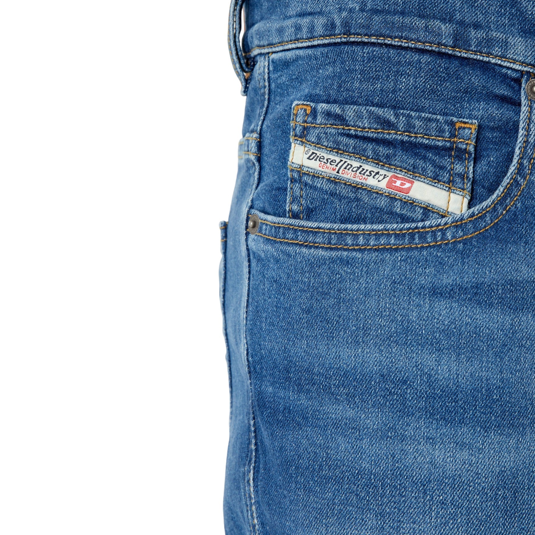 DIESEL 2021 E9A80 Mens Denim Jeans Mid Waist Bootcut Leg Slim Fit Blue Pants