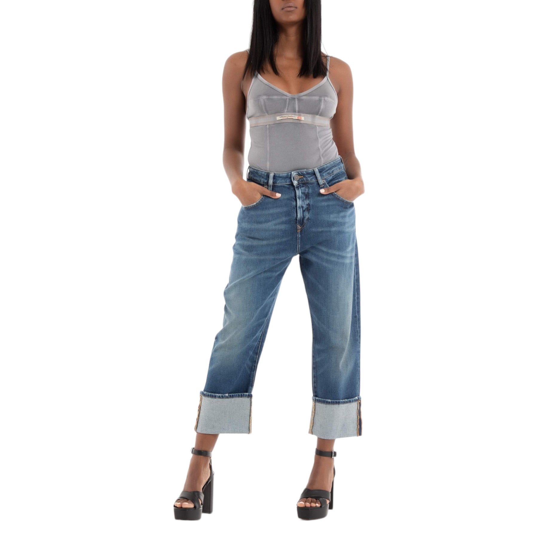 DIESEL 1999 007L1 Womens Denim Jeans Loose Fit Mid Waist Straight Leg Blue Pants