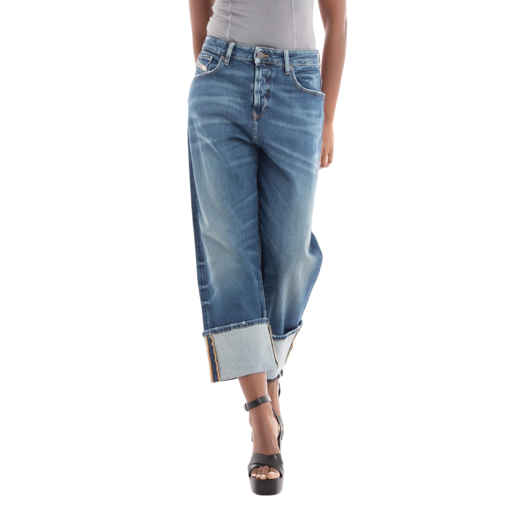 DIESEL 1999 007L1 Womens Denim Jeans Loose Fit Mid Waist Straight Leg Blue Pants