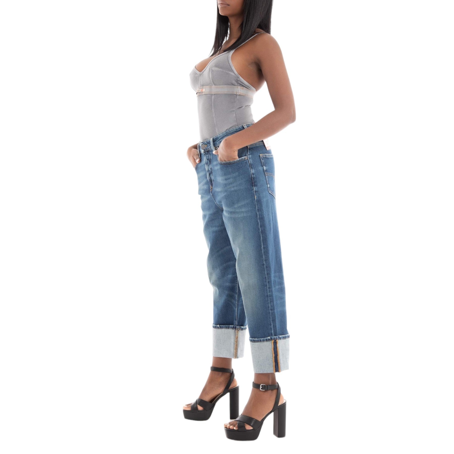 DIESEL 1999 007L1 Womens Denim Jeans Loose Fit Mid Waist Straight Leg Blue Pants