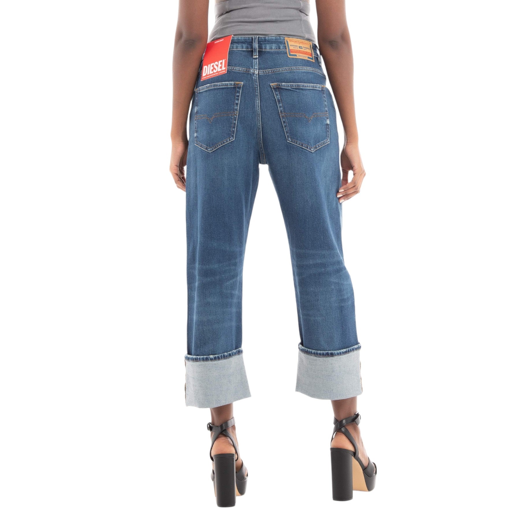 DIESEL 1999 007L1 Womens Denim Jeans Loose Fit Mid Waist Straight Leg Blue Pants