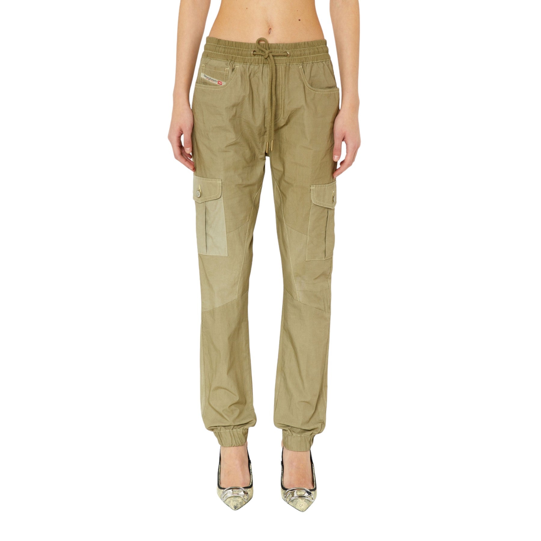 DIESEL P-URSULA-CHALK Womens Cargo Trouser Elastic Waist Tapered Leg Cotton Pant