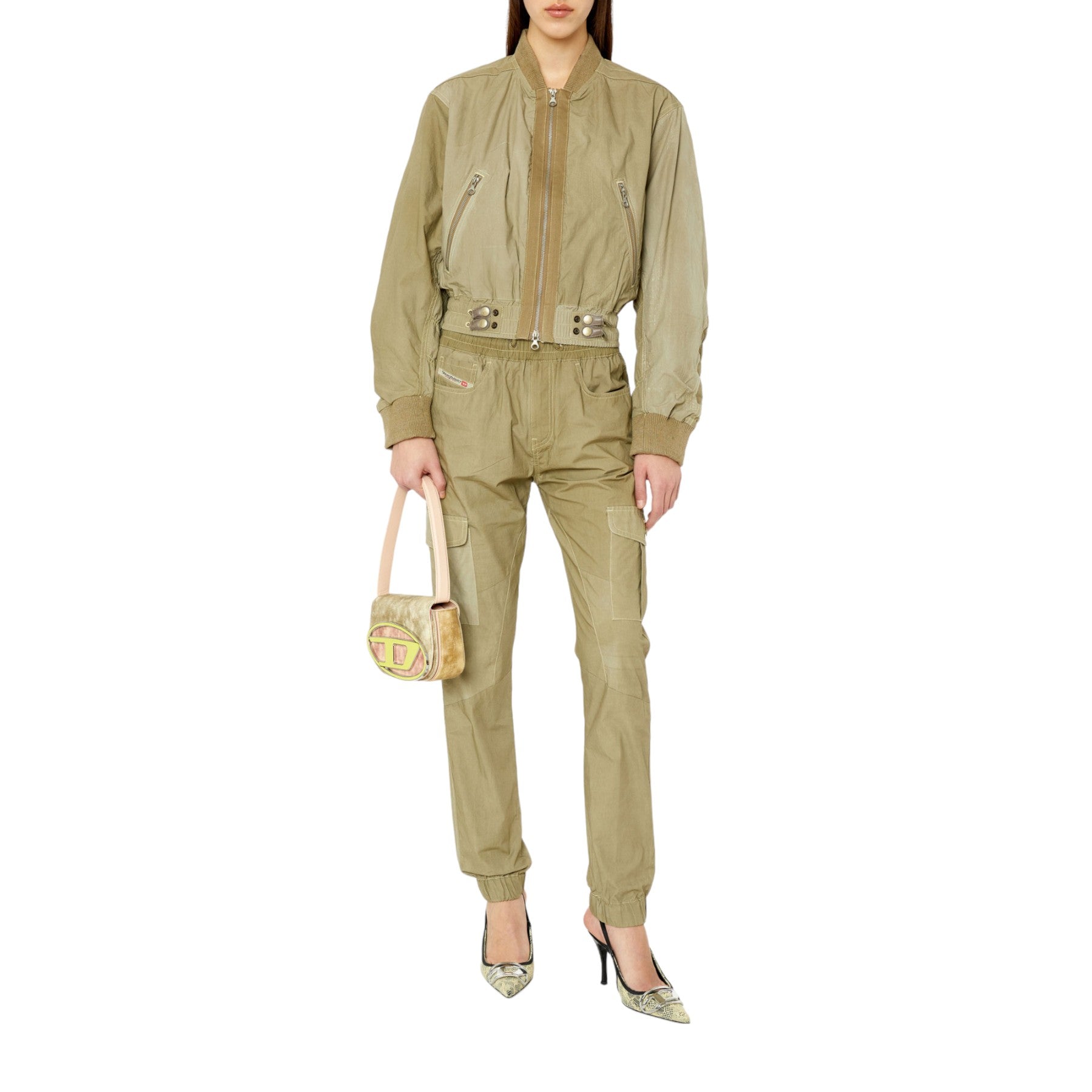 DIESEL P-URSULA-CHALK Womens Cargo Trouser Elastic Waist Tapered Leg Cotton Pant