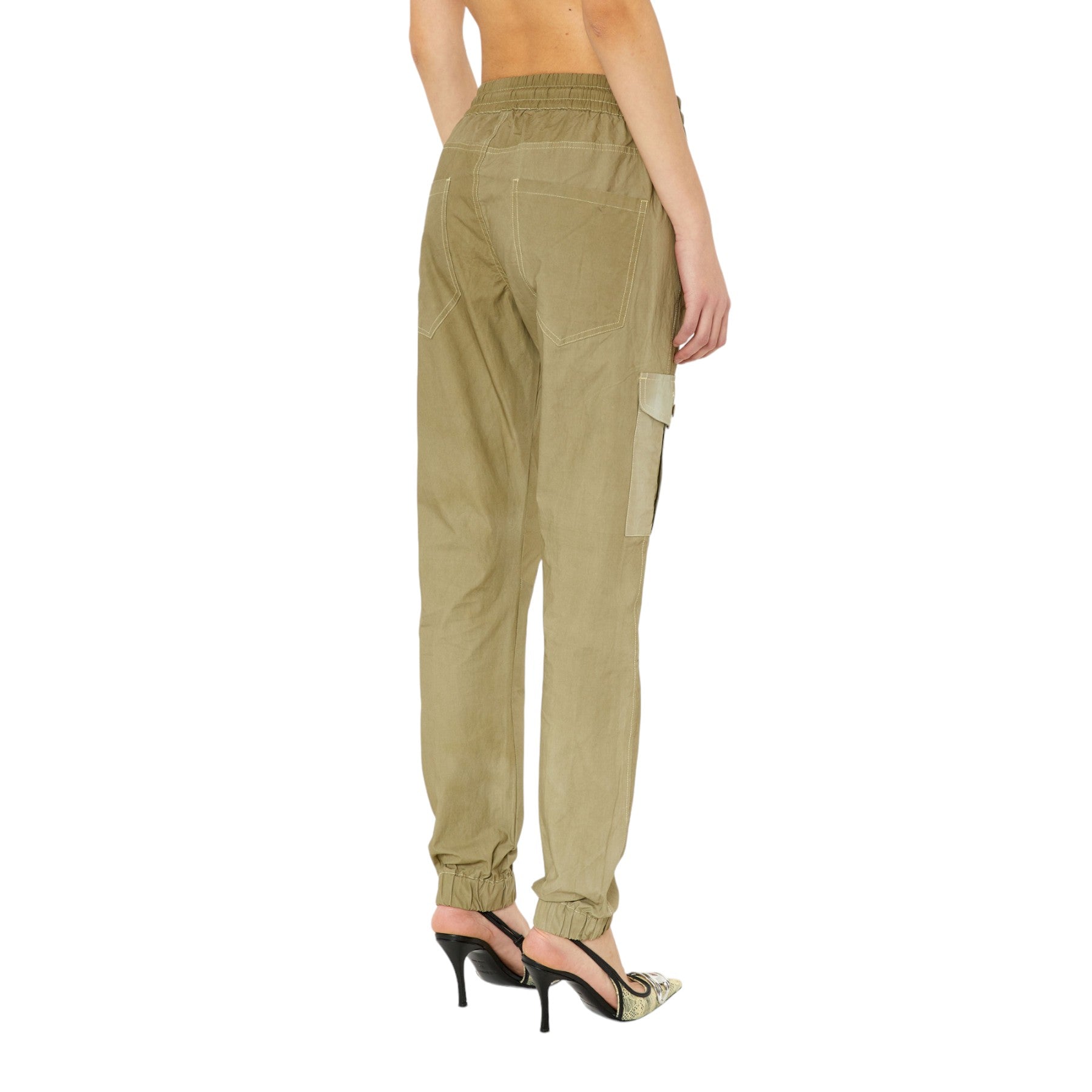 DIESEL P-URSULA-CHALK Womens Cargo Trouser Elastic Waist Tapered Leg Cotton Pant