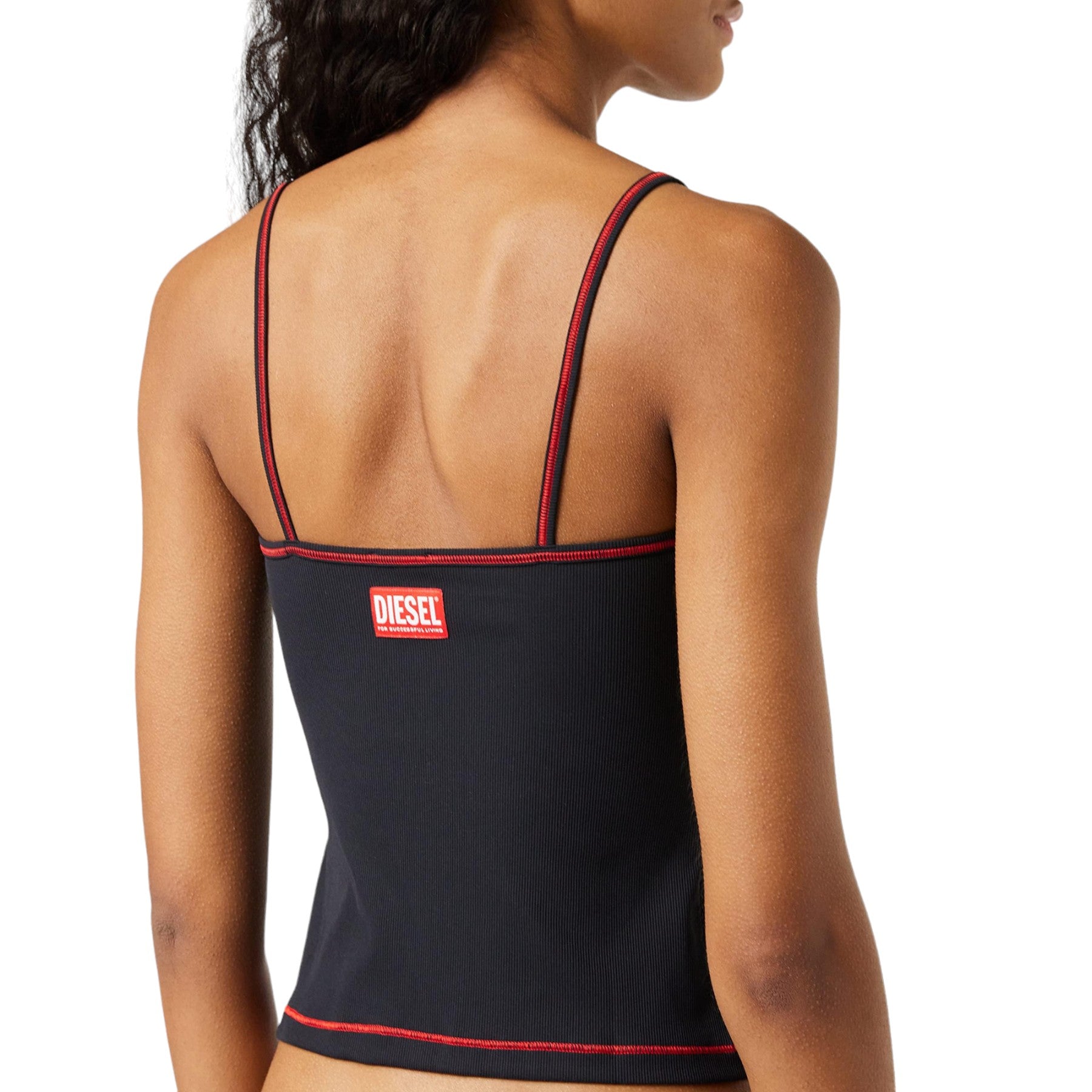 DIESEL Womens Vest Tops Plain Stretch Cami Tank Strappy Ladies Crop Top Black S