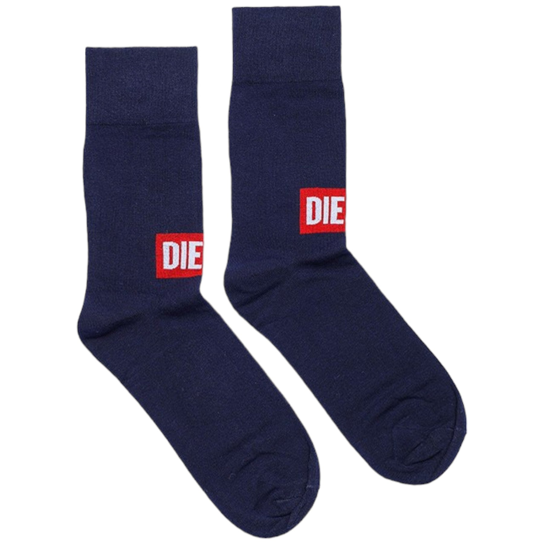 DIESEL Calzino Mens Socks Soft Cotton Crew Sports Stretch Striped Logo NEW Navy