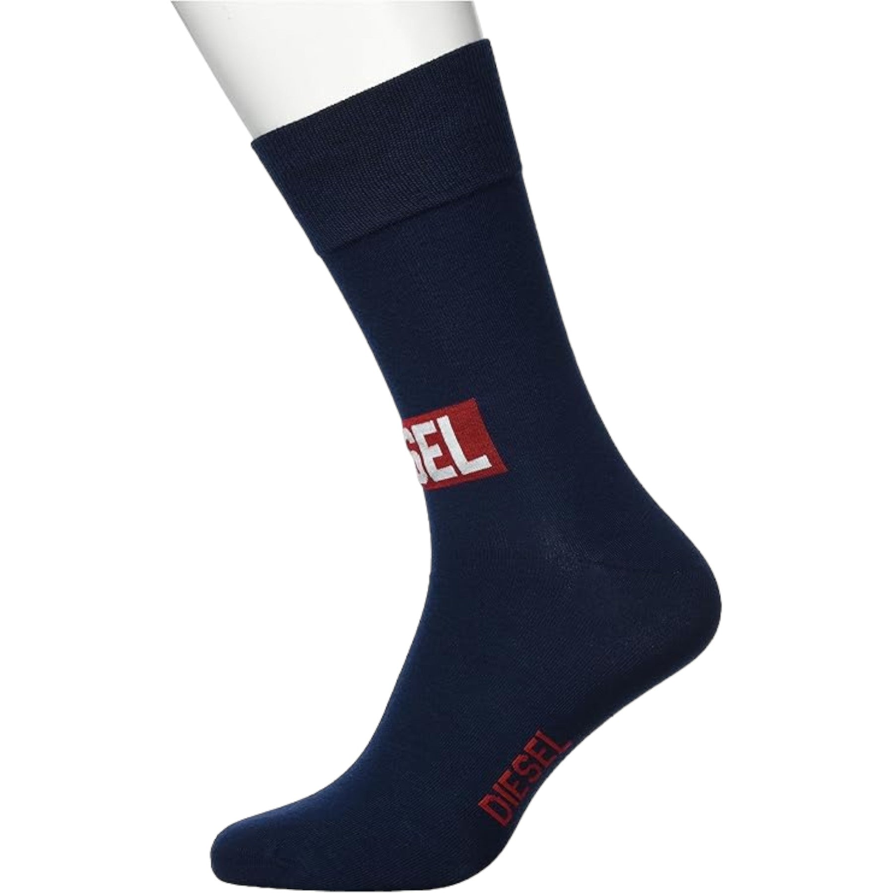 DIESEL Calzino Mens Socks Soft Cotton Crew Sports Stretch Striped Logo NEW Navy