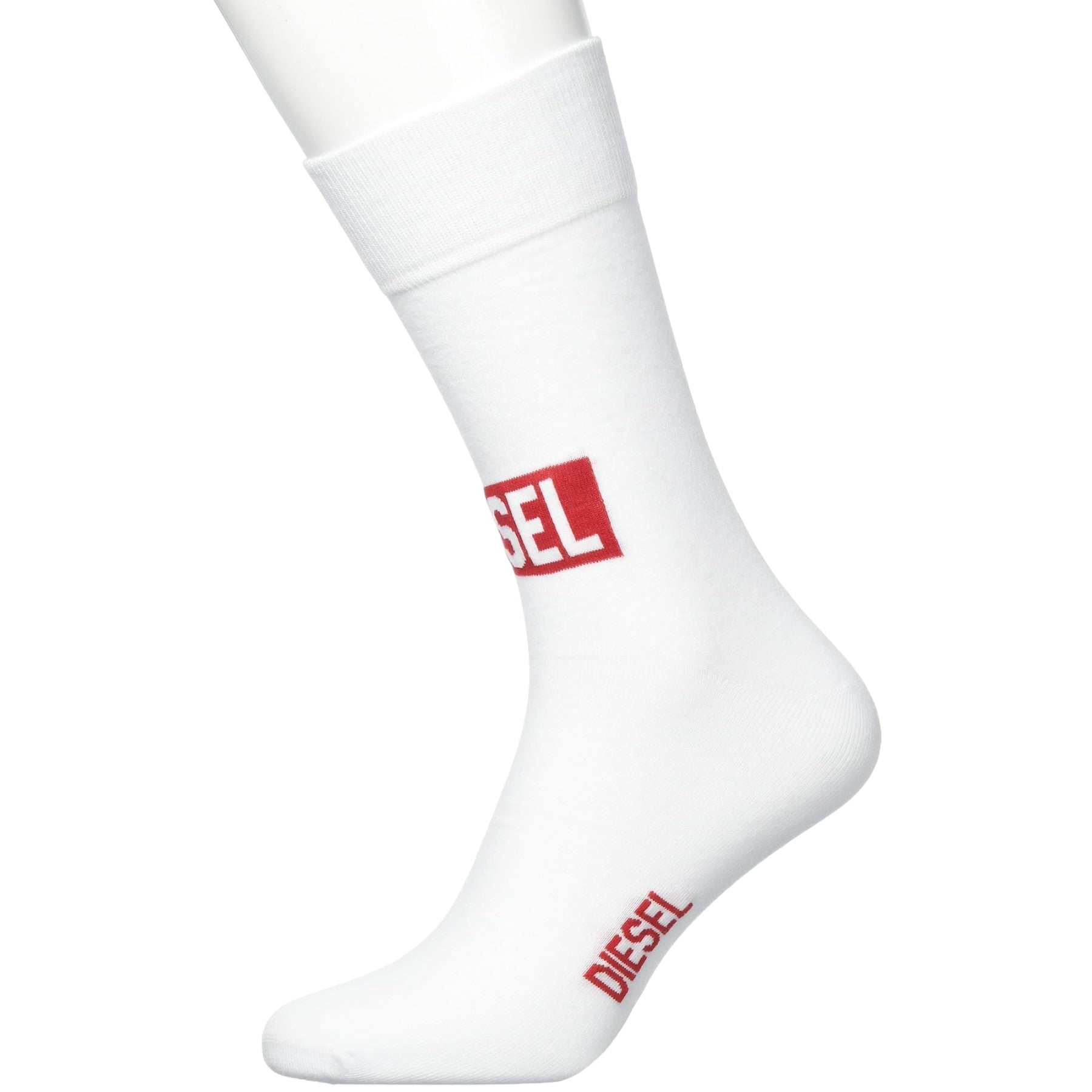 DIESEL 0WDAA Mens Socks Soft Cotton Crew Sports Stretch Striped Logo Cuffs White