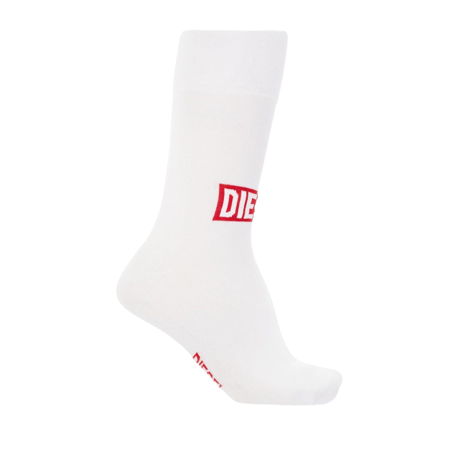 DIESEL 0WDAA Mens Socks Soft Cotton Crew Sports Stretch Striped Logo Cuffs White