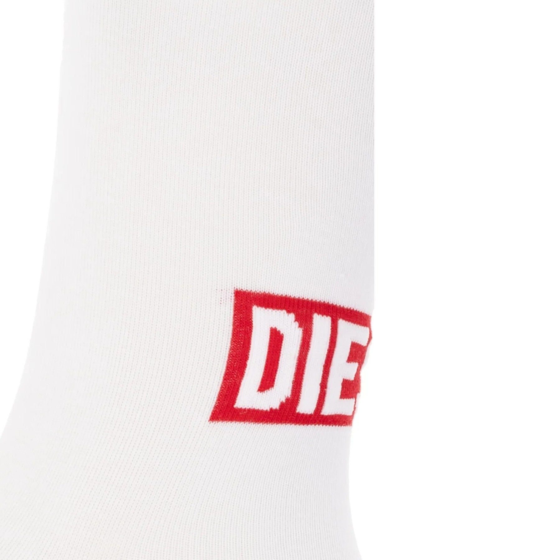 DIESEL 0WDAA Mens Socks Soft Cotton Crew Sports Stretch Striped Logo Cuffs White