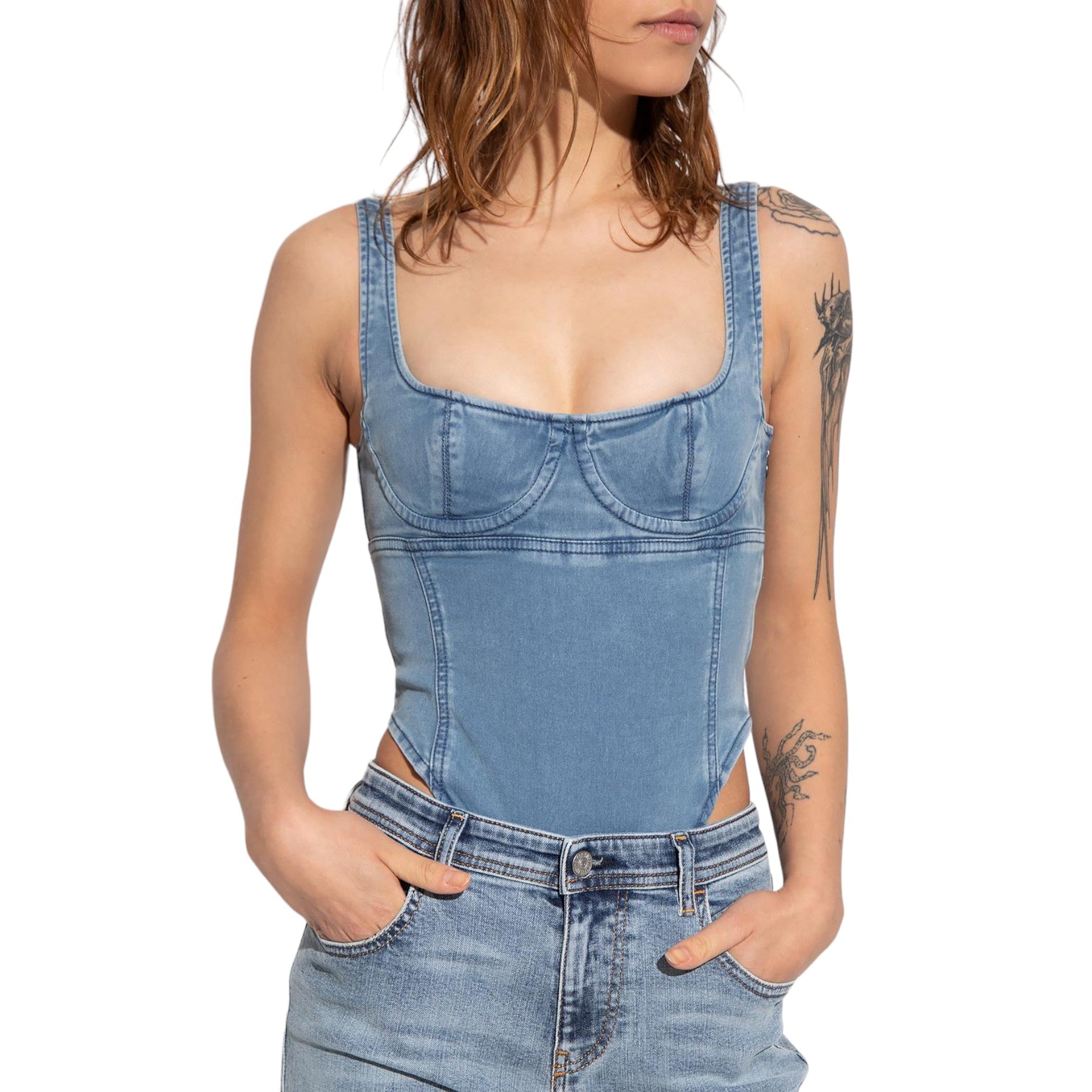 Diesel D-GELLERT-NE Womens Bodysuits Denim Jogg Jeans Stretch Summer Beach Tops