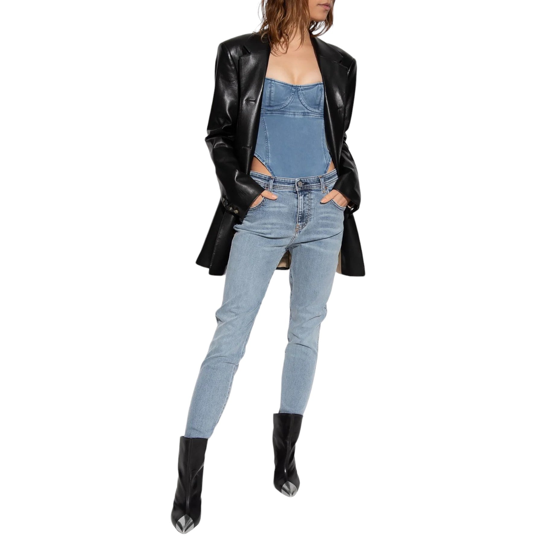 Diesel D-GELLERT-NE Womens Bodysuits Denim Jogg Jeans Stretch Summer Beach Tops