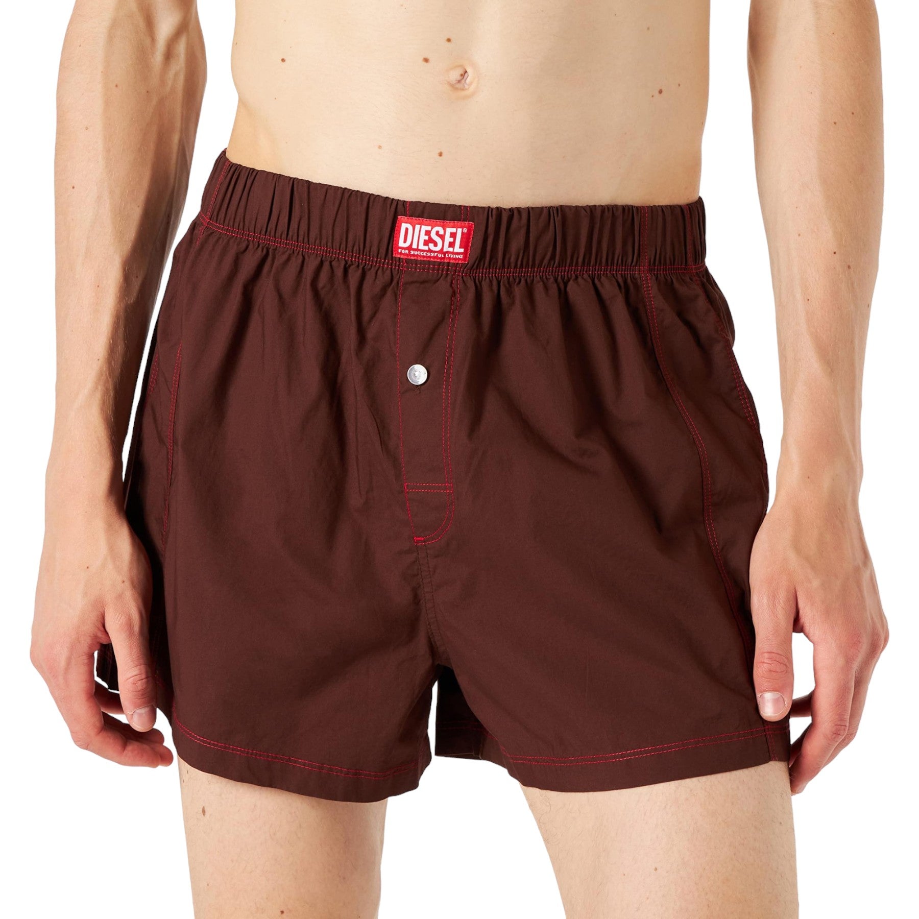 DIESEL UUBX-STARK Mens Boxer Shorts Relaxed Fit Brown Woven Cotton Underwear NEW