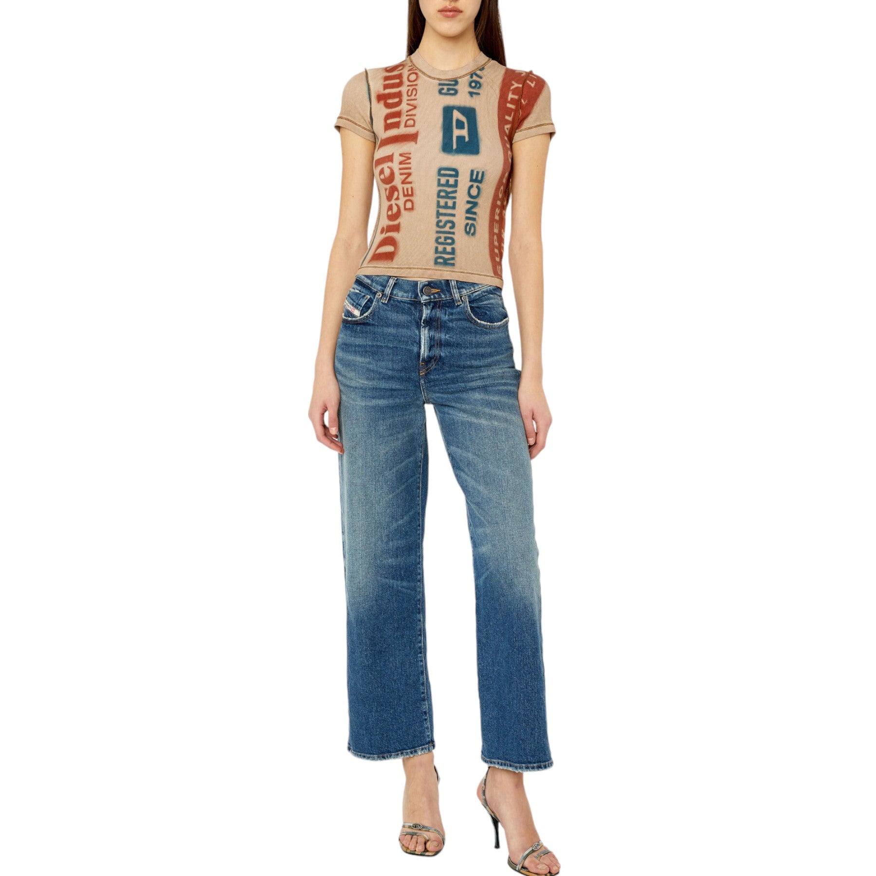 DIESEL 2000 007L1 Womens Denim Jeans Regular Fit Mid Waist Flare Leg Bootcut New