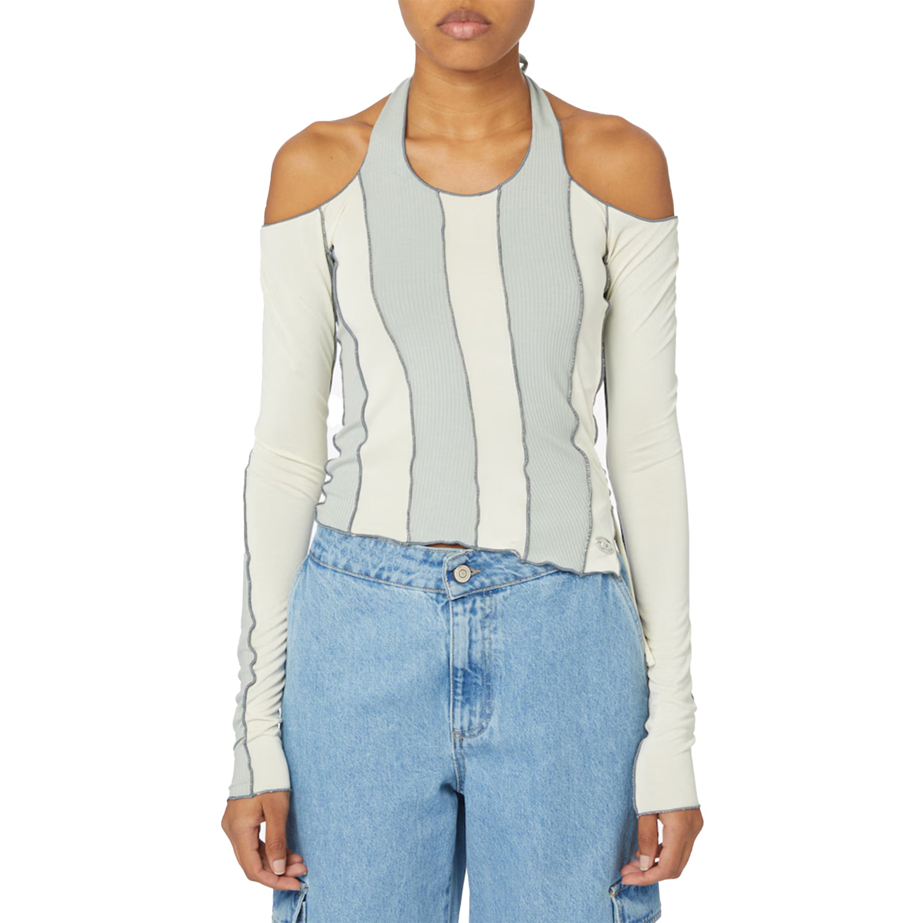 Diesel T-Sail-0GEAF Womens Crop Top Casual Summer Jersey Long Sleeve T Shirts S