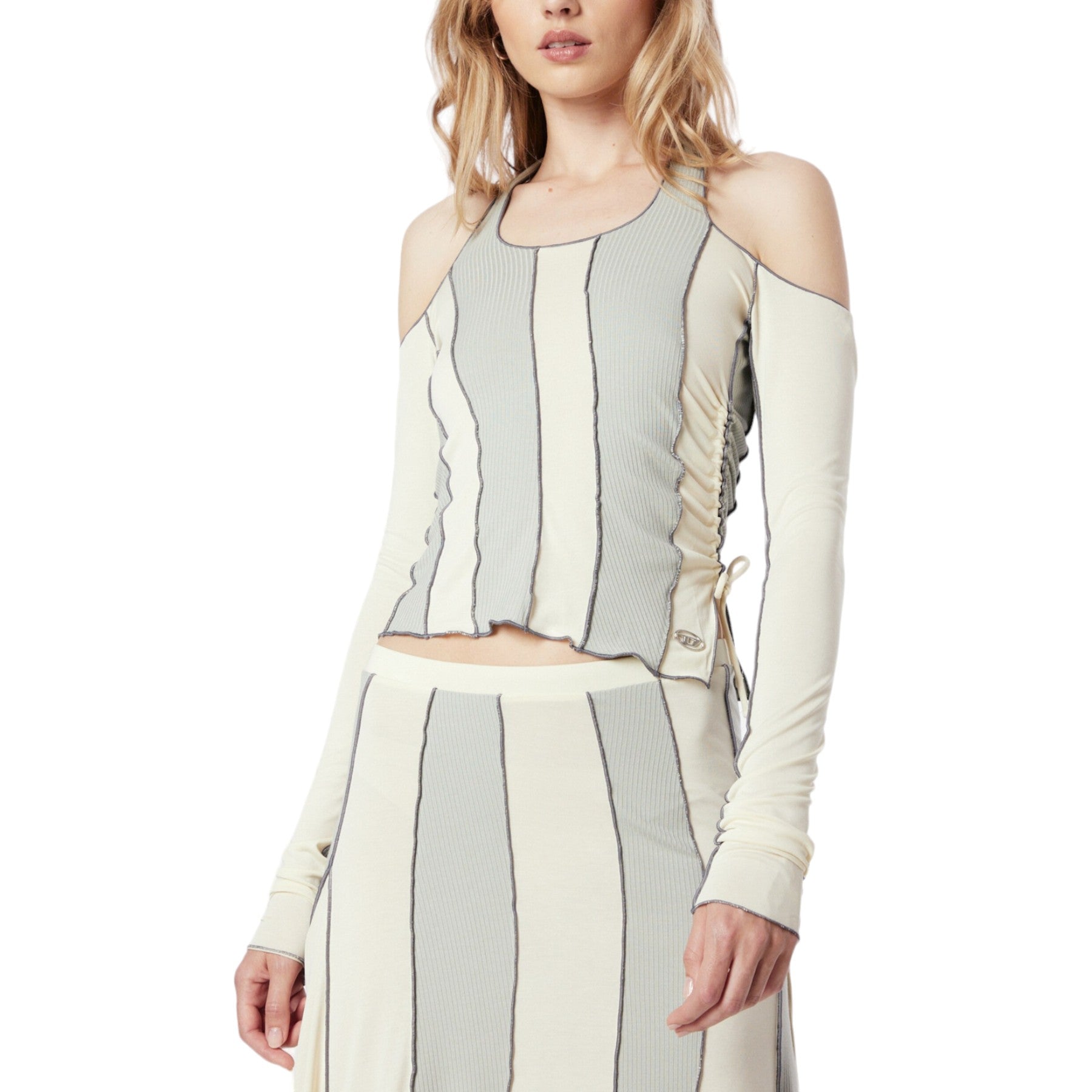 Diesel T-Sail-0GEAF Womens Crop Top Casual Summer Jersey Long Sleeve T Shirts S