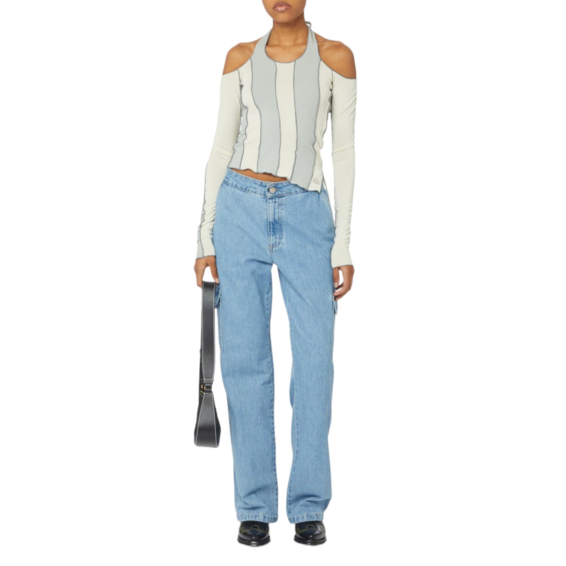 Diesel T-Sail-0GEAF Womens Crop Top Casual Summer Jersey Long Sleeve T Shirts S