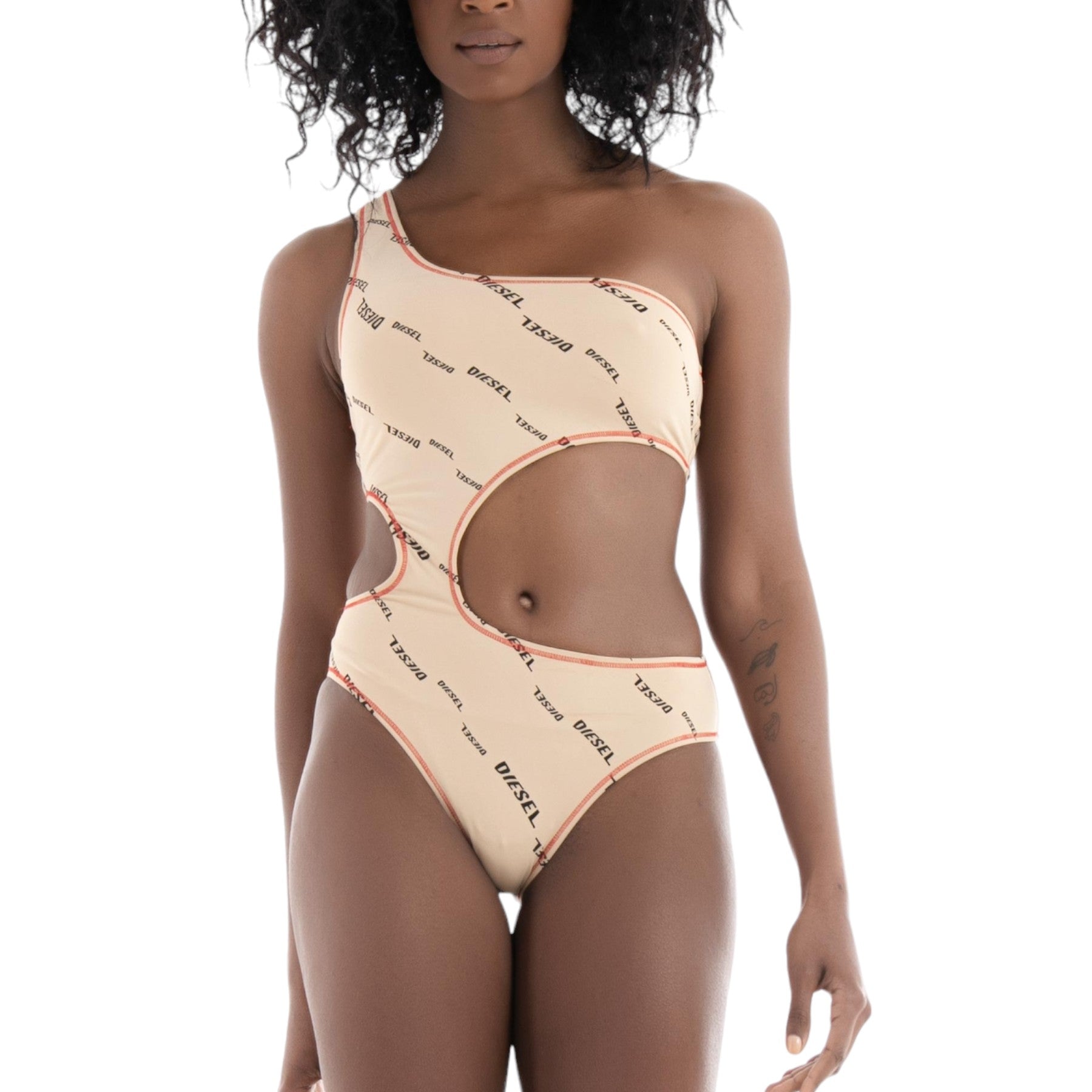Diesel BFSW-Rowanda Womens Swimsuits Cutout Logo Stretchable One Piece Bodysuits