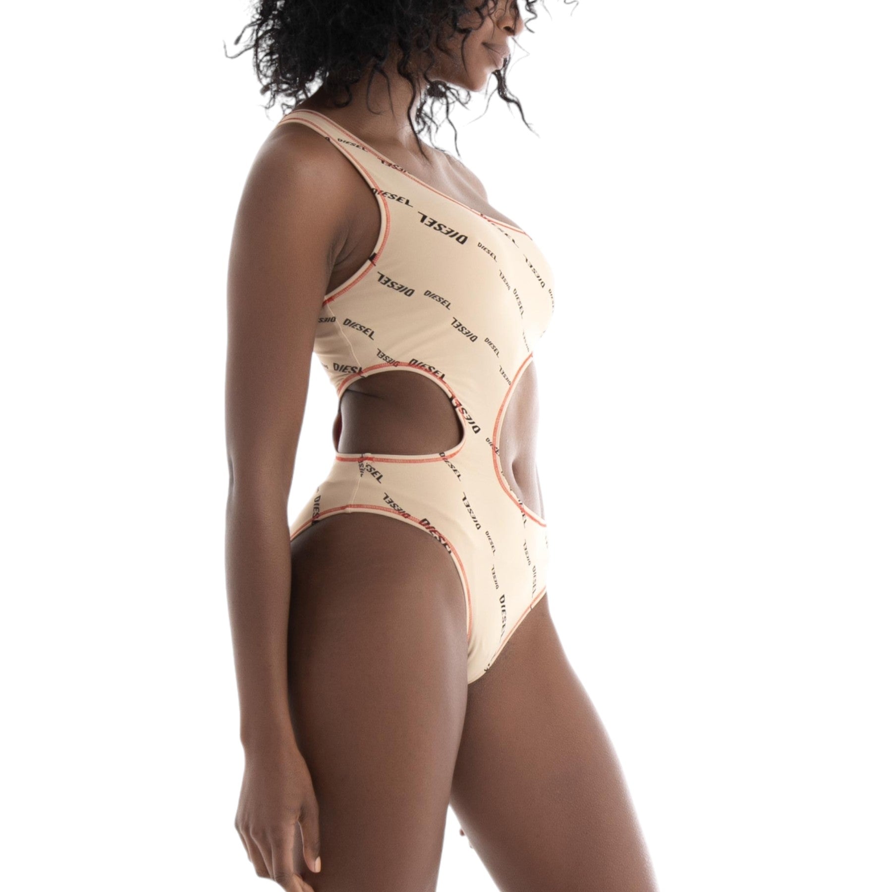 Diesel BFSW-Rowanda Womens Swimsuits Cutout Logo Stretchable One Piece Bodysuits
