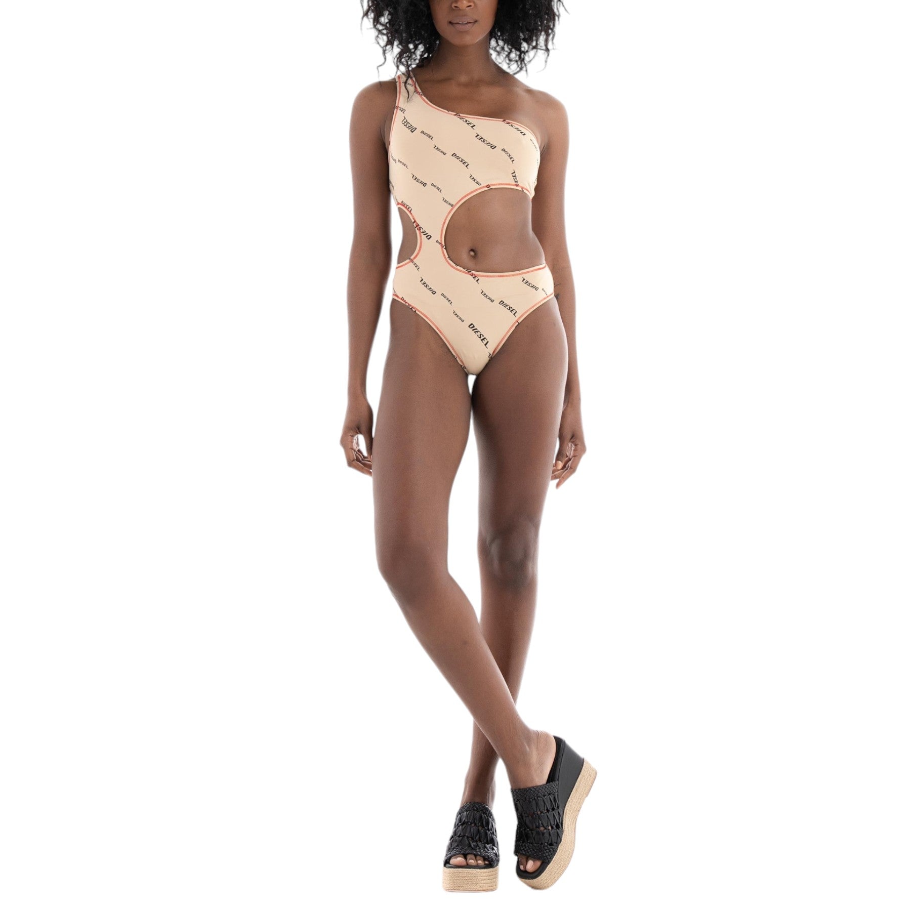 Diesel BFSW-Rowanda Womens Swimsuits Cutout Logo Stretchable One Piece Bodysuits