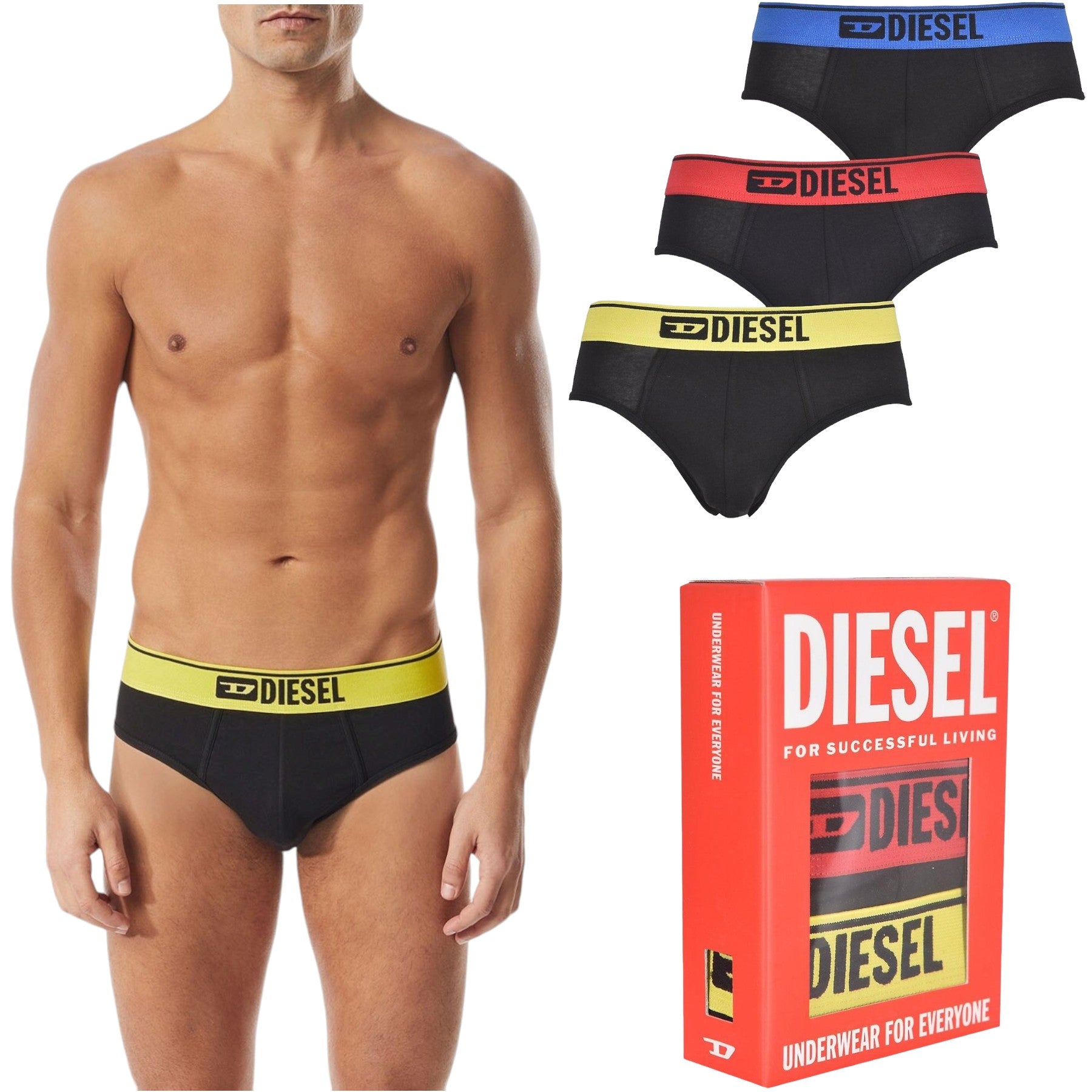 Diesel Andrethreepack E5980 Mens Briefs 3 Pack Stretch Soft Cotton Underwear New