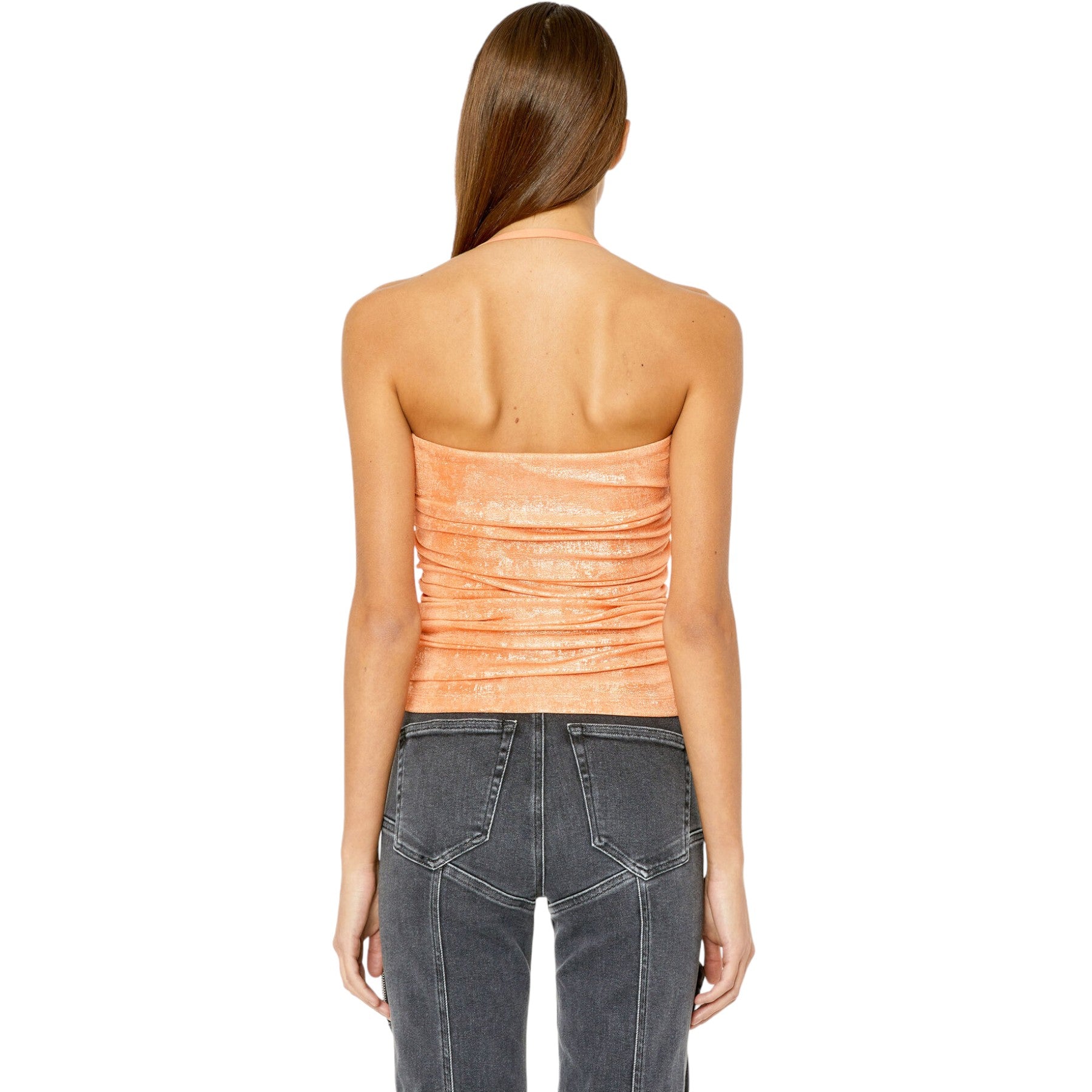 Diesel T-DRU Womens Laminated Jersey Halter Neck Sleeveless Vintage Party Tops