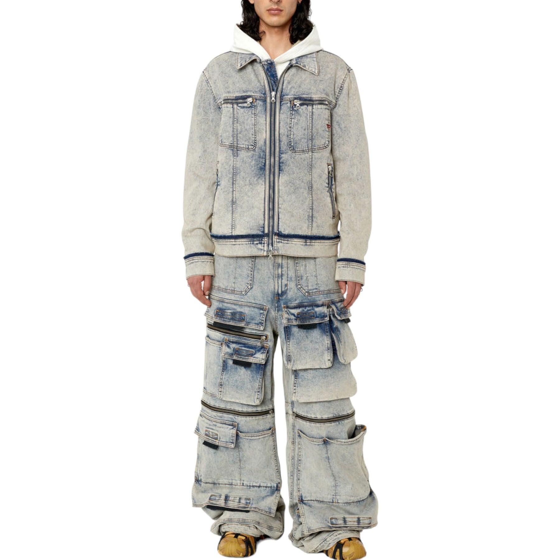 DIESEL D-ONLY POCKETS Mens Denim Jeans Wide Leg Mid Waist Baggy Jeans Trousers